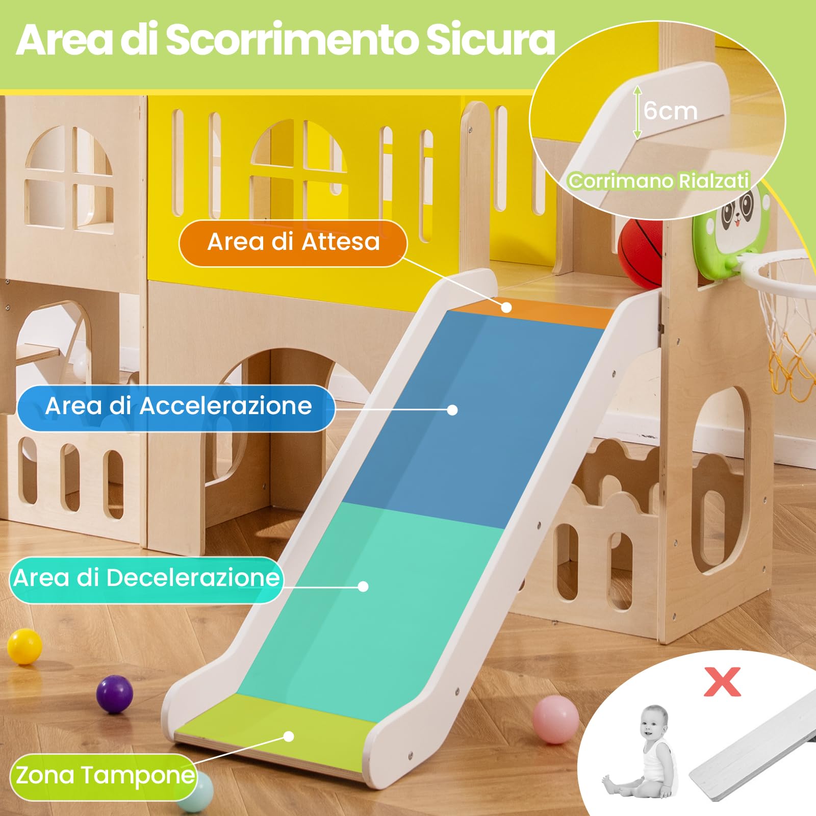 COSTWAY 7 in 1 Set da Scivolo per Bambini, in Legno，Interno ed Esterno
