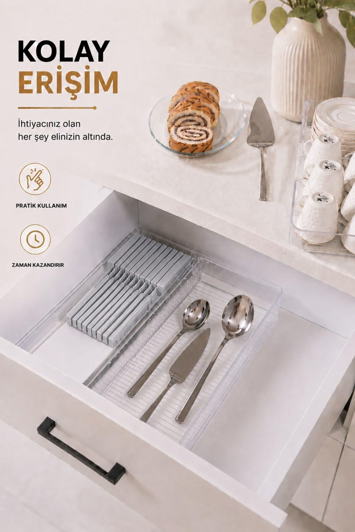 Sas Haus Çekmece İçi Bıçaklık Organizer Bölmeli Mutfak Düzenleyici Gri S-11029