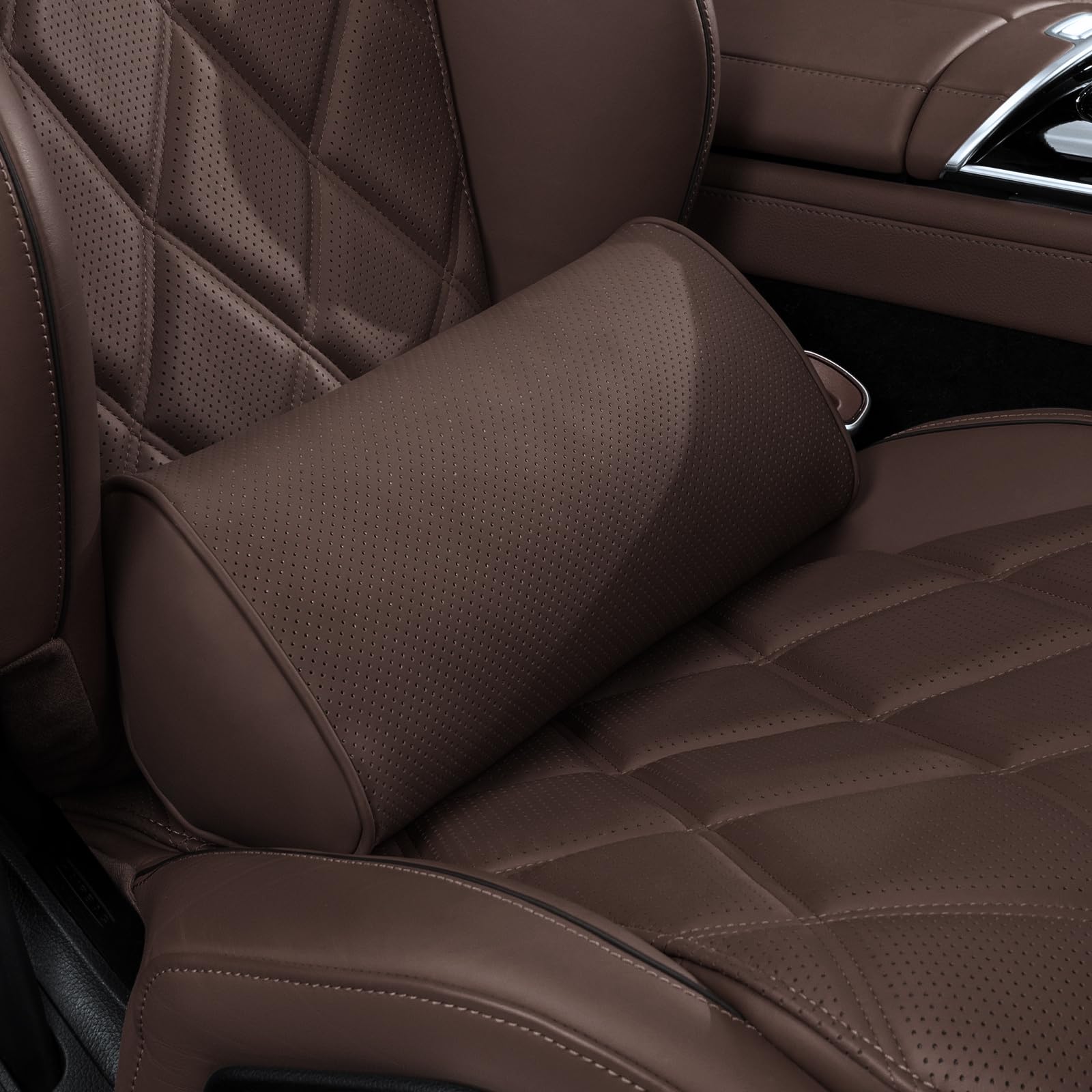 Rückenkissen Auto, Lordosenstütze Auto aus Memory Foam, Ergonomisches Rückenkissen für Autositze, Bürostuhl, Rollstuhl, Kastanien Braun