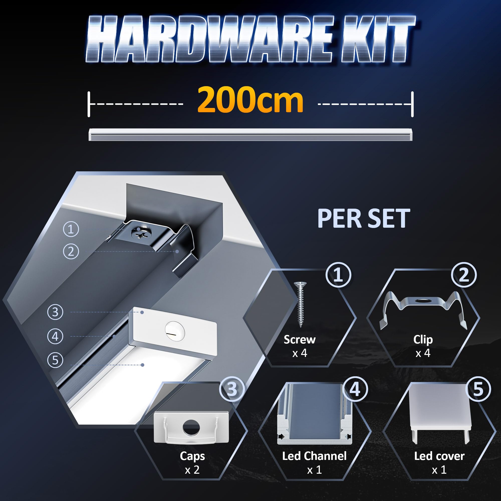15 perfiles de aluminio para tiras LED de 2 m (total de 30 m), Canales LED en forma de U max Cinta Led 12 mm, con tapa blanca crema difusor LED, metal Mounting Clips - 2000 x 17,4 x 7 mm