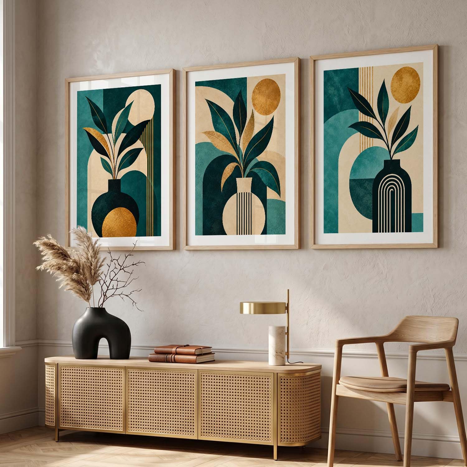 Bohemian Wall Art Set - Floral Prints with Frame -4 Bohemian Wall Art Set - Floral Prints with Frame -4