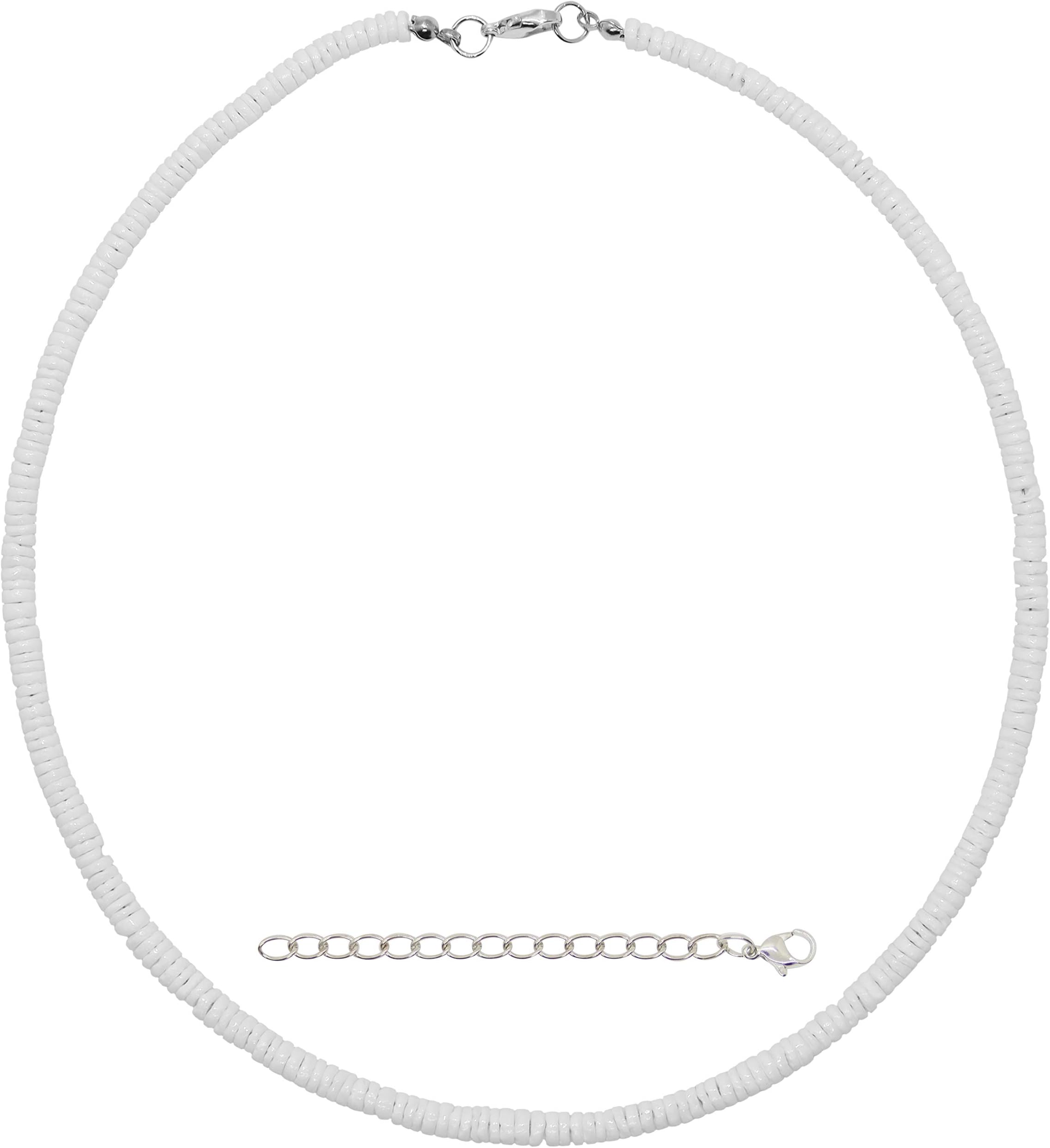 18" Genuine White Puka Shell Necklace for Men & Women, Real Seashell Necklace w/Round Smooth Clam Chip Shell Beads, Beach Pooka Necklace, VSCO Necklace Choker, Hawaiian Jewelry Puca Surfer Necklaces