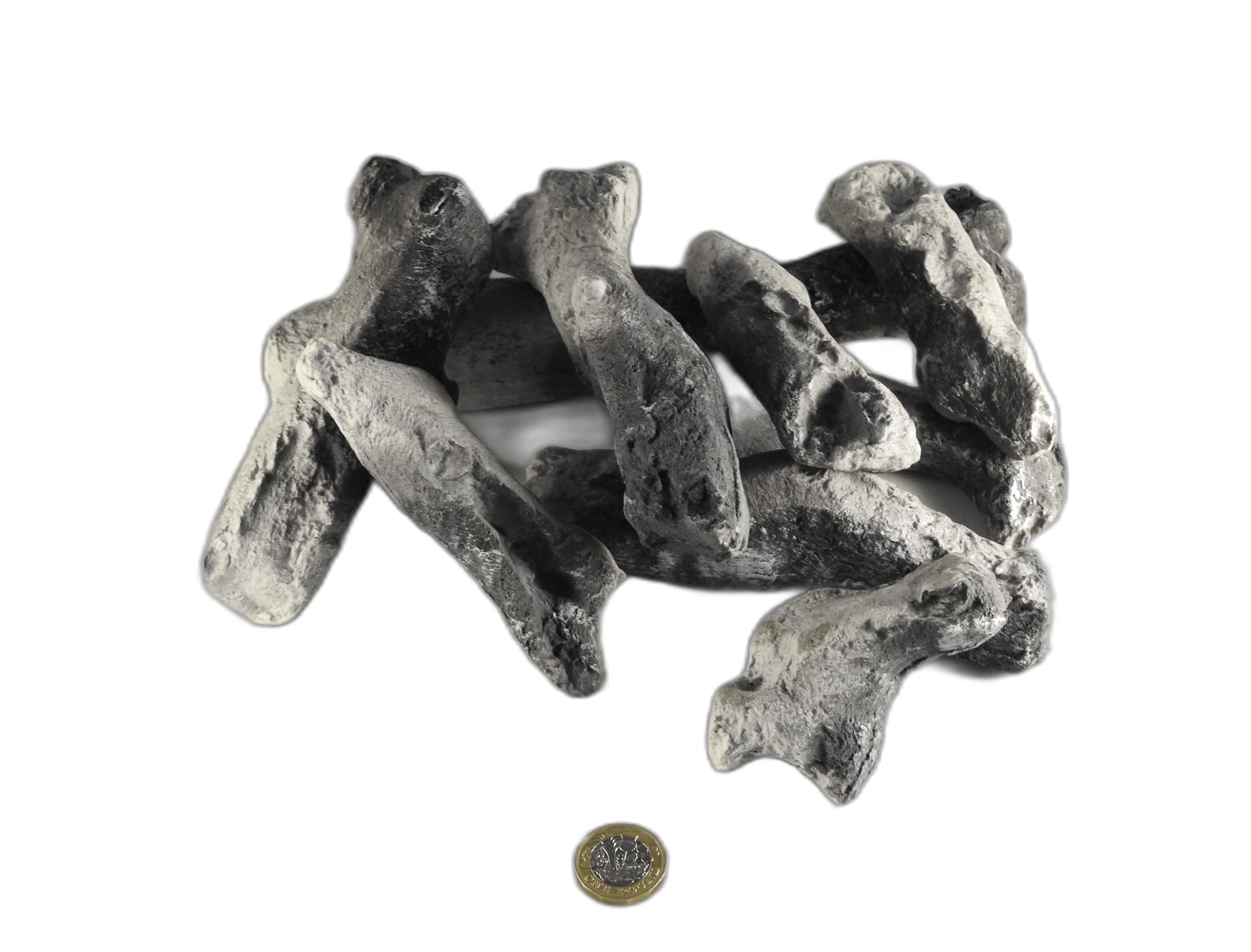 The Stove Wizard 9 Piece Grey Driftwood Ceramic Log Set – Hand Painted Burnt Effect for Living Flame Fires – Compatible Bio Ethanol, LPG, Electric and Natural Gas Fire Coal fires