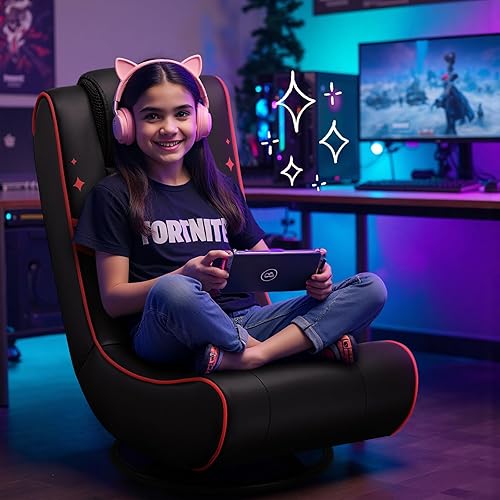 Miniatura 9 de GTPLAYER Silla de juego de piso plegable giratoria para niños y niños, asiento cómodo para videojuegos con 360 multiusos para jugadores, dormitorio