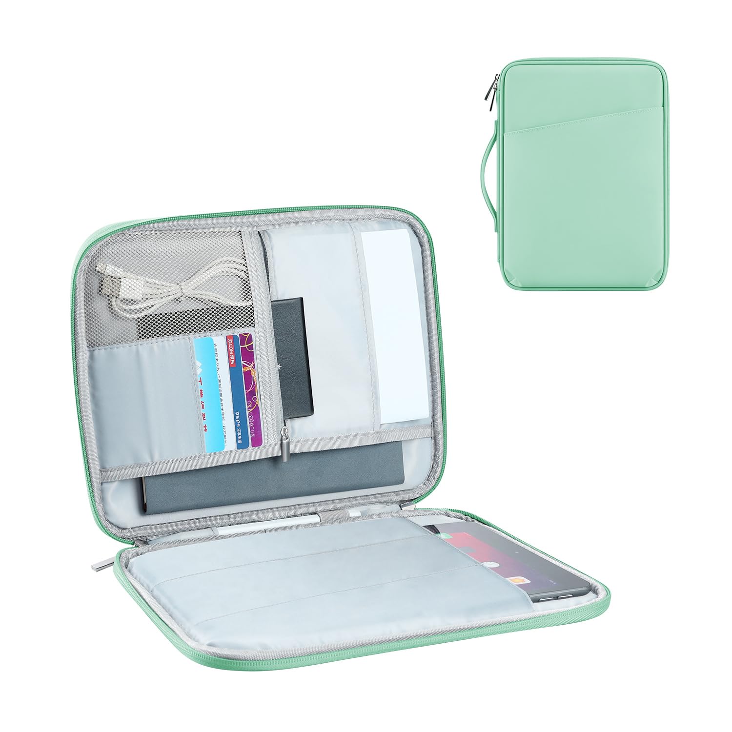 DDgro 9-11 Inch iPad Sleeve Tablet Sleeve, iPad Pouch, Samsung Galaxy Tab Case, Surface Go 3/2/1 Keyboard Case, with Pockets for Accessories (PU-Mint Green, 11 inch)