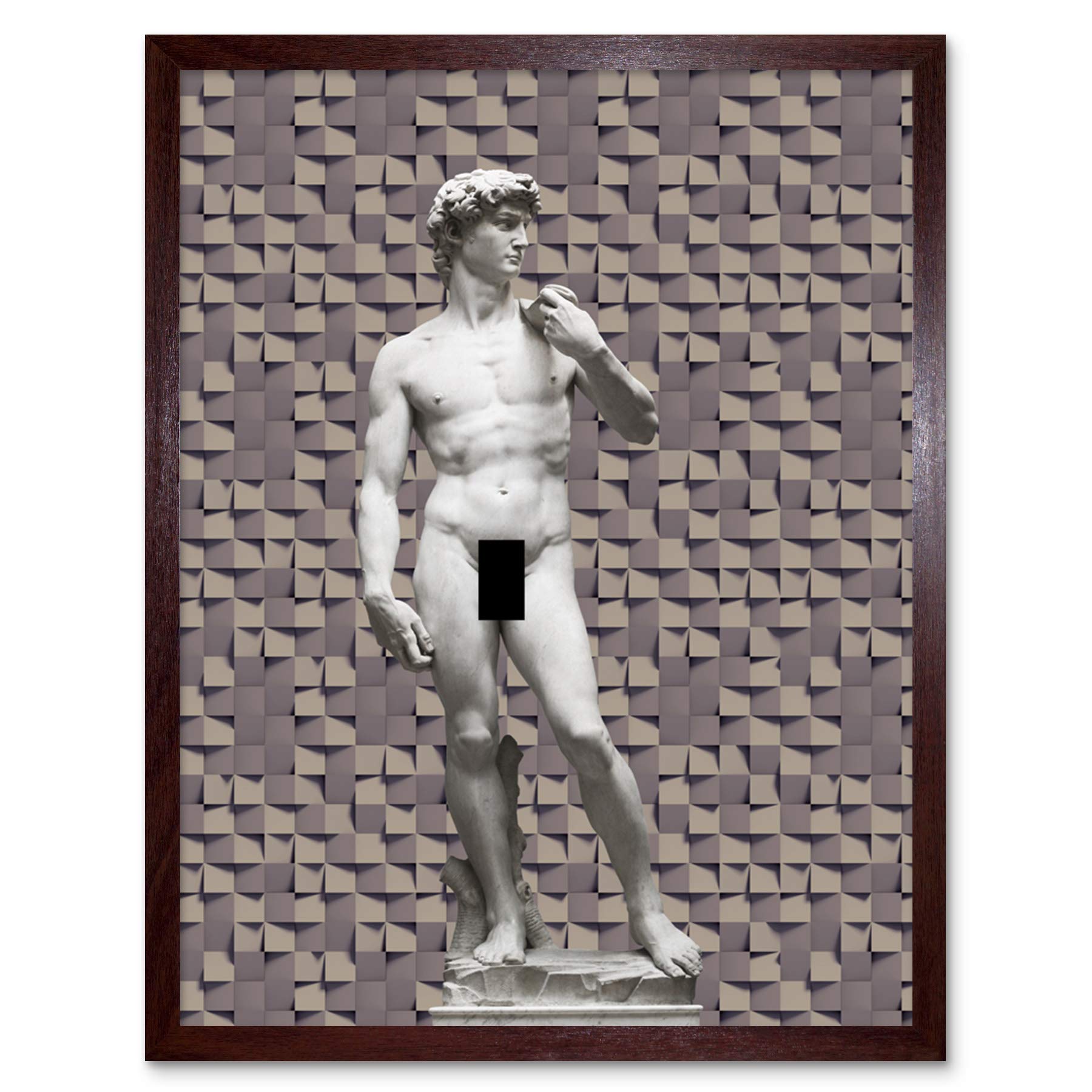 Artery8 Statue of David by Michelangelo Classic with Abstract Art Grey Cubes Art Print Framed Poster Wall Decor 12x16 inch