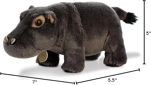 Miniatura 4 de Aurora® Adorable hipopótamo de peluche Miyoni®, detalle realista, compañía entrañable, gris, 10.5 pulgadas