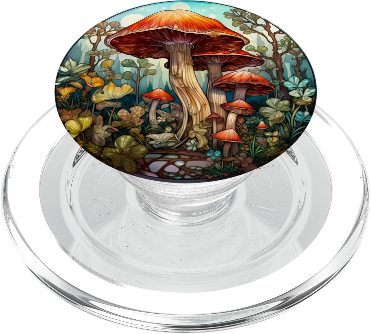 Forest Mushroom round stained glass PopSockets MagSafe PopGrip for iPhone