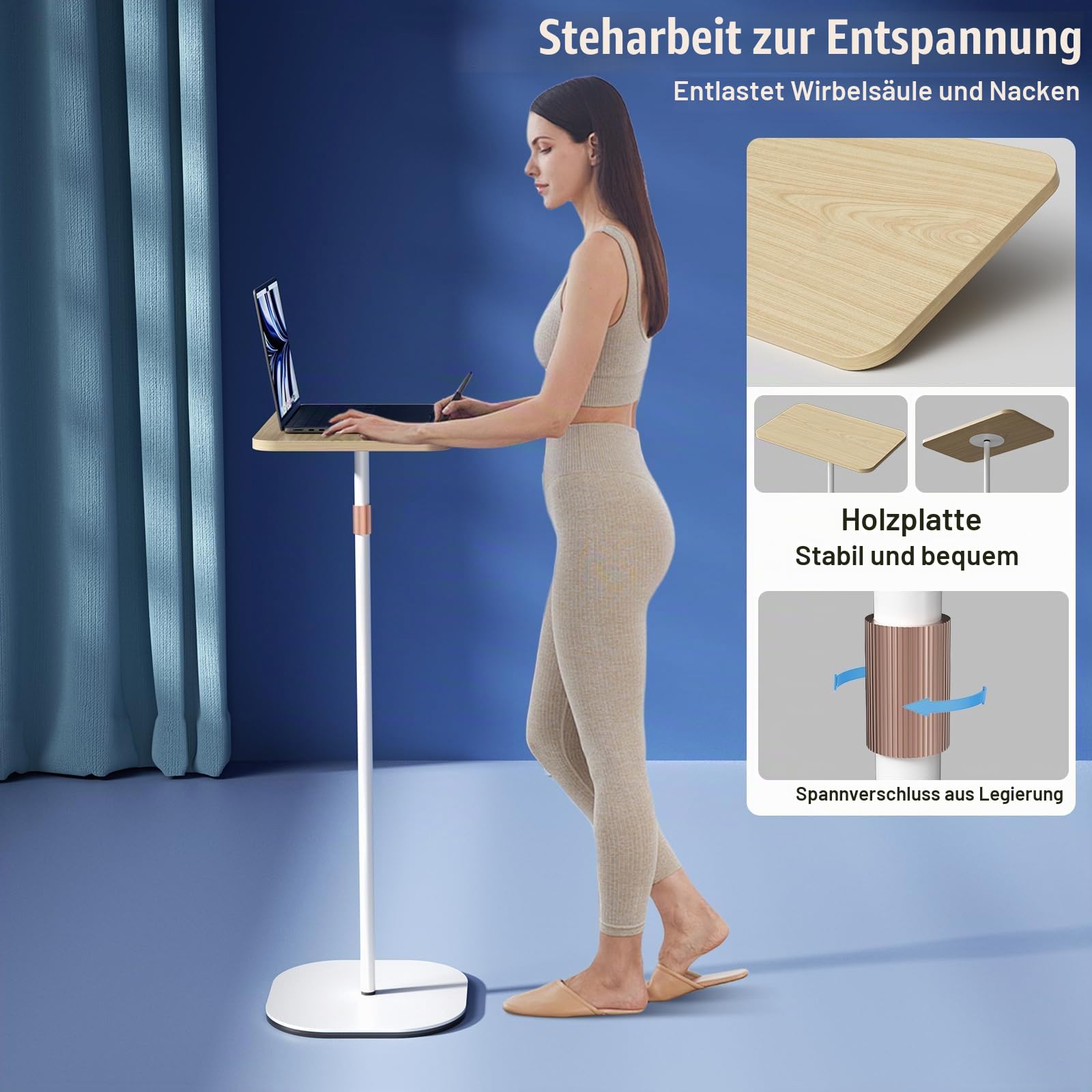 Beamer Ständer, Tragbarer Laptop-Bodenständer, Multifunktionaler Bodenständer Verstellbar Höhe von 47cm bis 120cm, Bett-/Sofatisch, Perfekt für Laptop/Projektor/Kamera/Buch, Einfache Montage (Weiß)
