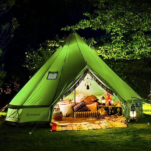 Miniatura 5 de Tienda de campaña de yurta de lona con gato de estufa, tiendas de campaña de lujo impermeables para 4 estaciones para acampar al aire libre