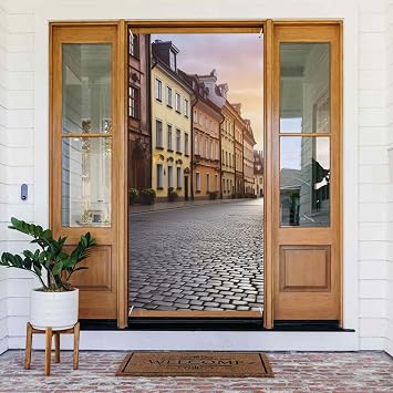 Polands Historic Center Street Door Cover Seasonal Door Banner Wall Decorations Welcome Spring Front Door Covers Porch Banner Sign Photo Background for Indoor Outdoor Decor 72.8 x 35.4 Inch