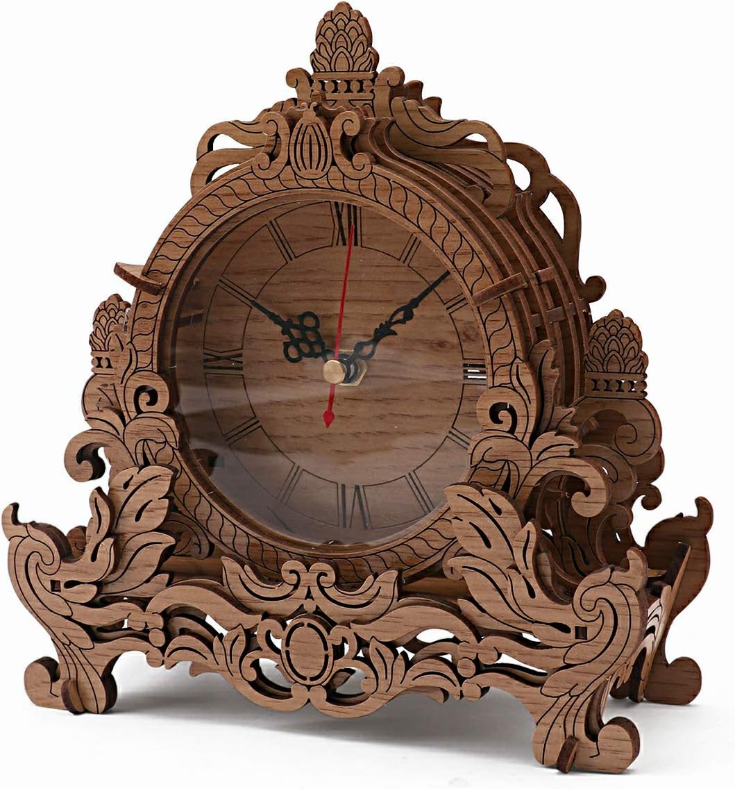 Wooden 3D Puzzle Clock Model Kit for Adults, DIY Desk Clock, Dark Wooden 3D Puzzles, Crafts Gifts for Kids Children