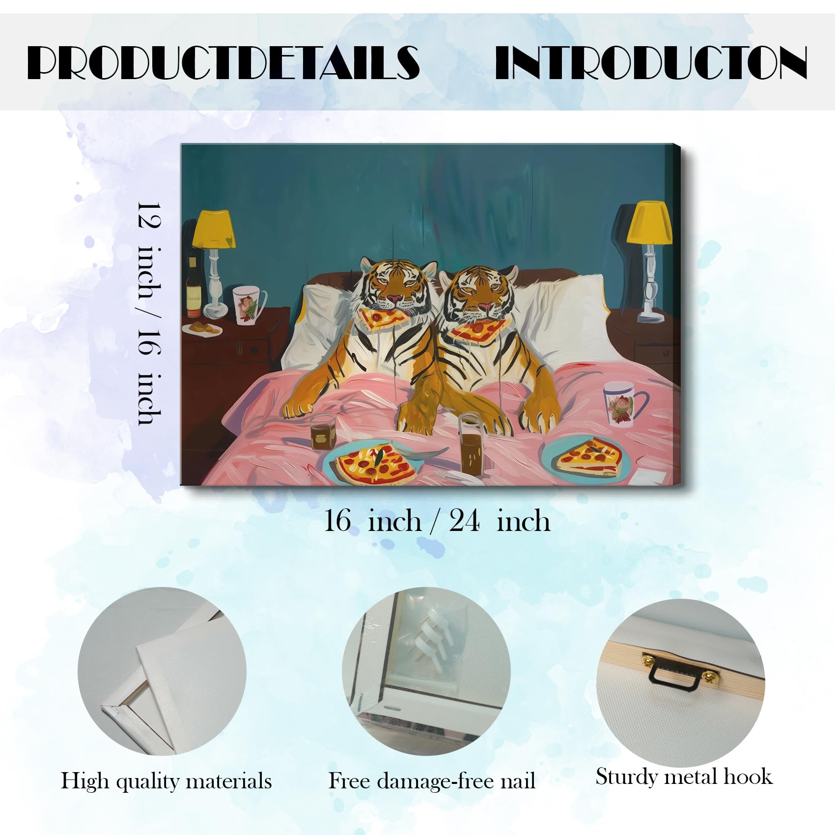 Amazon.com: LSXARTQQ Funny Tiger Eating Pizza in Bed Wall Art
