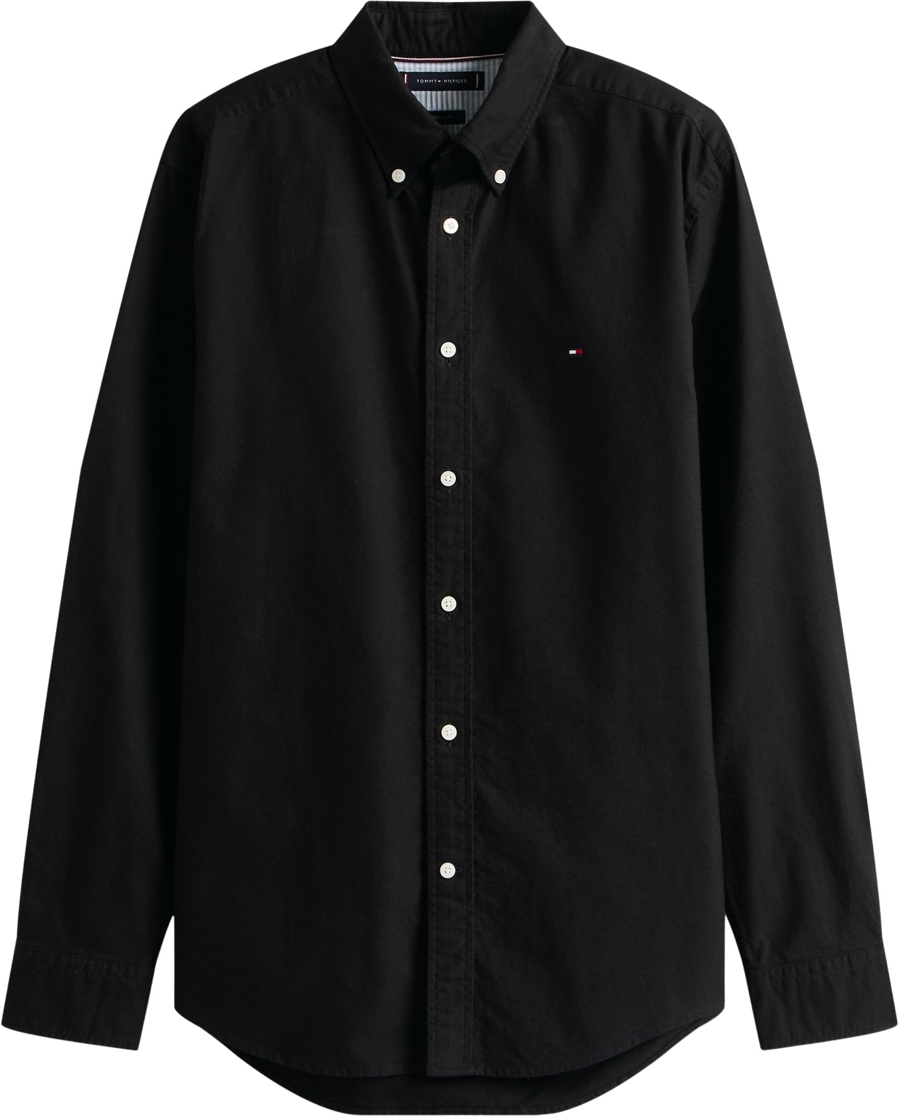 Tommy Hilfiger Koszula męska Solid Heritage Oxford RF MW0MW35774 L/S, czarna, L, Czarny (czarny/czarny jednolity), L