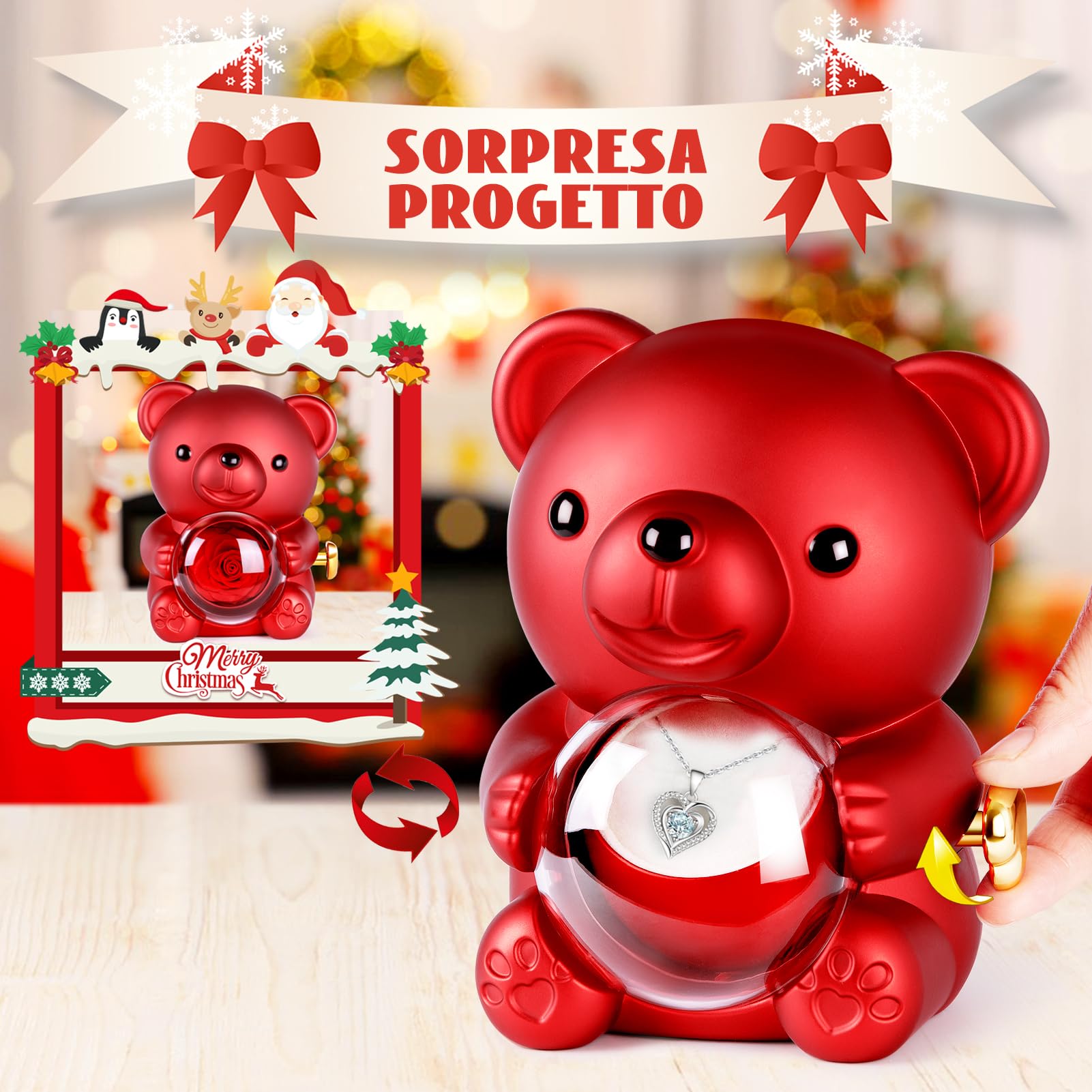 goldmiky Rosa Eterna Confezione Regalo,Confezione Regalo con Orsetto Rosa Eterna, Confezione Regalo per la Festa della Mamma, Compleanno, Regalo per Mamma, Fidanzata (Diamante Bianco)