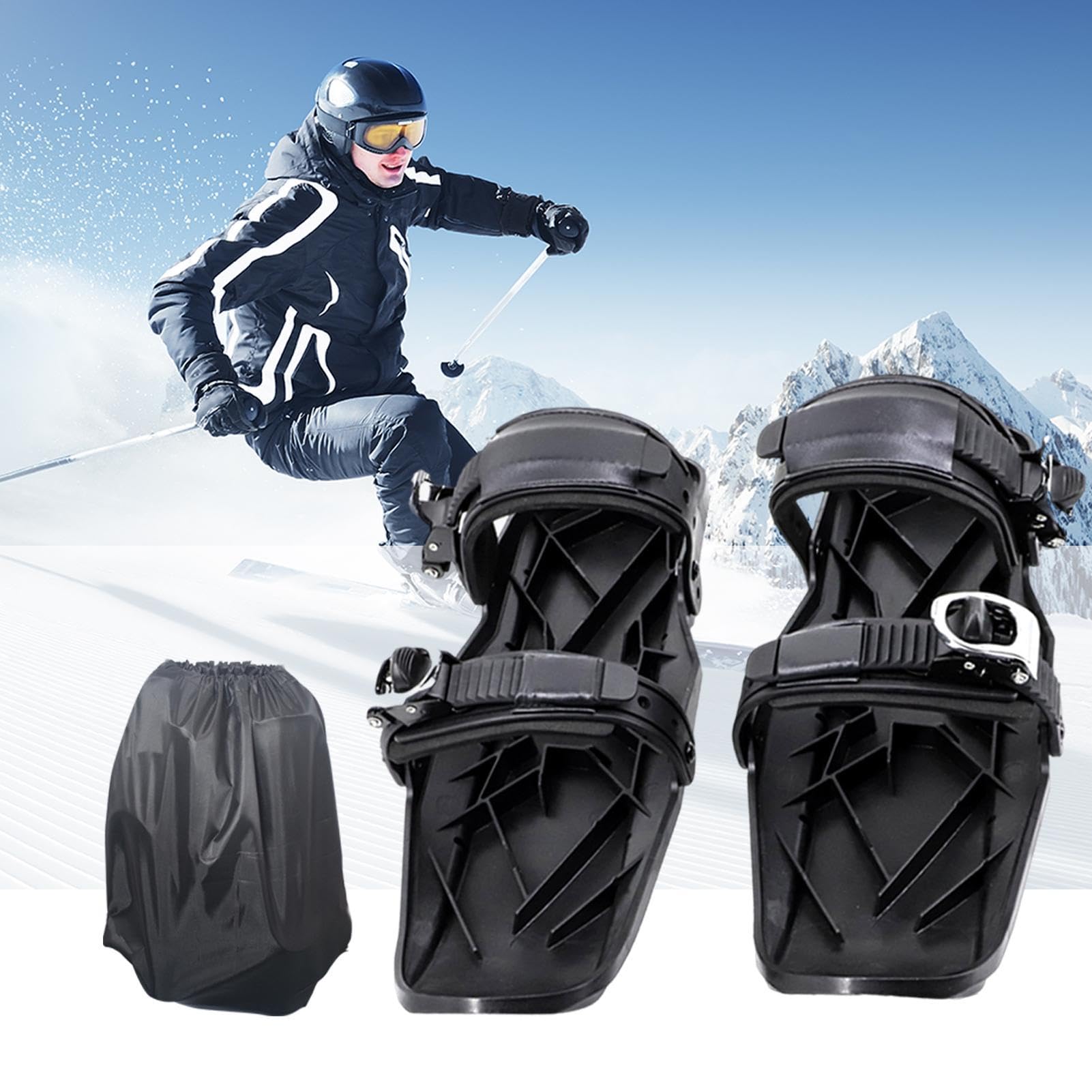 Kurze Ski? Schwarz Nylon Edelstahl Verstellbare Schneefüsse | 14,6 x 5,1 Zoll Leichtgewicht Kompakte Skischlittschuhe, rutschfestes Skizubehör für Männer Frauen Jugend Kinder | Ski für