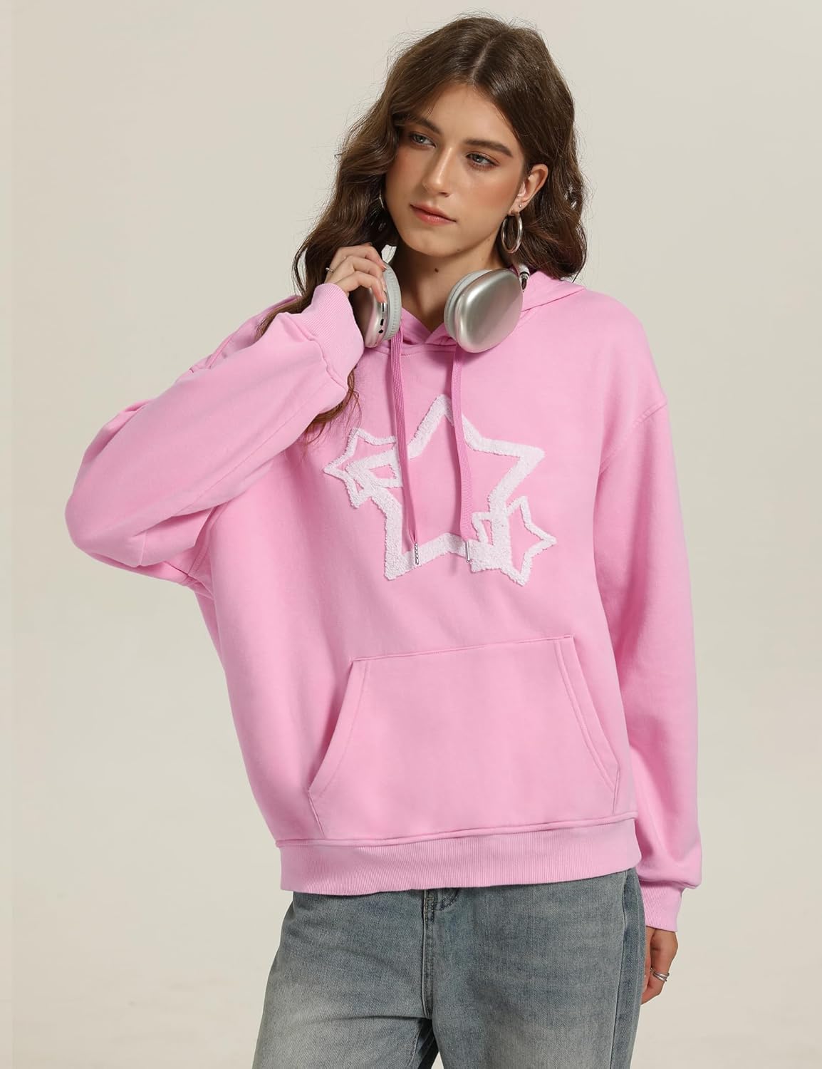 Iwing Womens Mens Oversized Graphic Hoodies Star Y2k Sweatshirts Acid Wash Hoodie Heavyweight Fleece Sweatshirt Unisex - Image 3