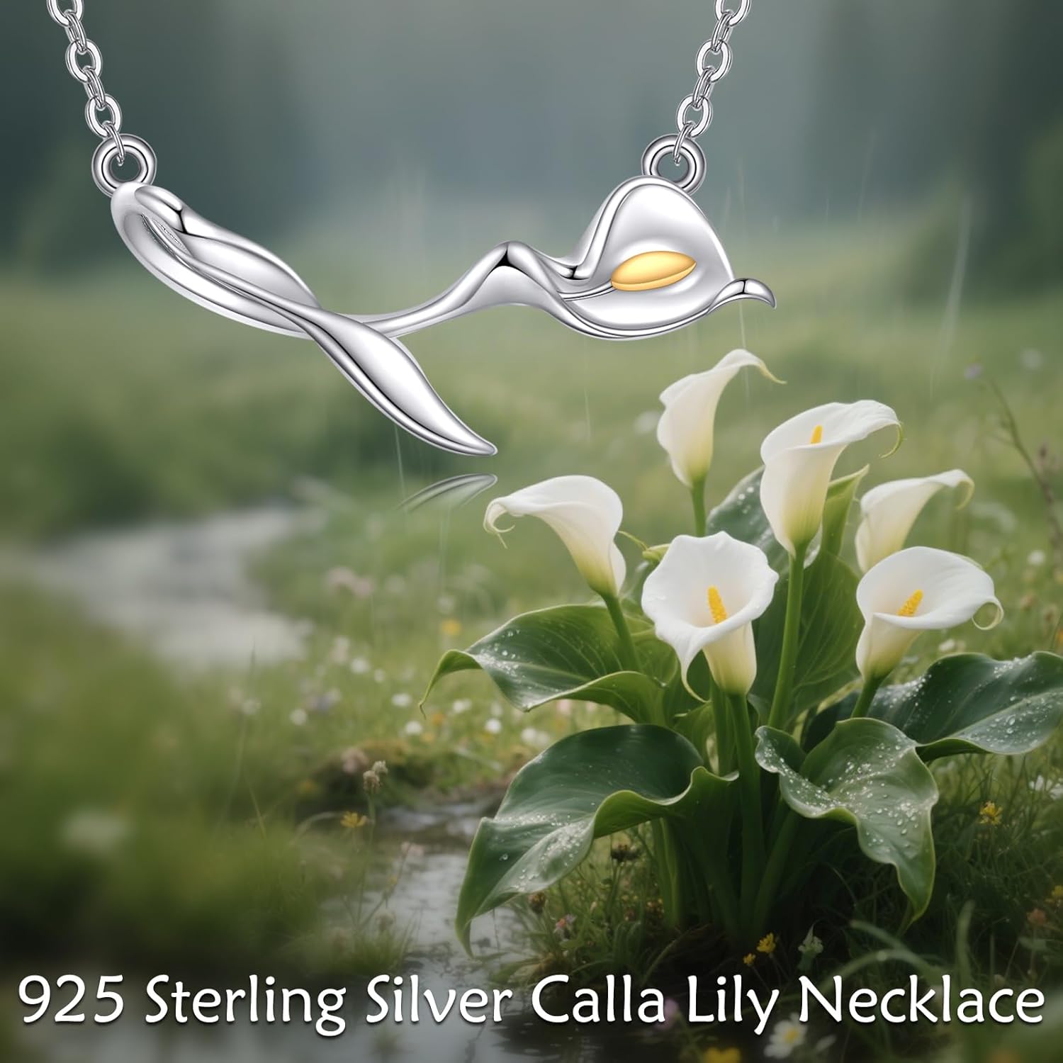 URONE Flower Necklace 925 Sterling Silver Calla Lily/Orchid/Red Rose/Poppy/Plumeria Rubra Flower Necklace Jewelry Gift for Women - Image 6