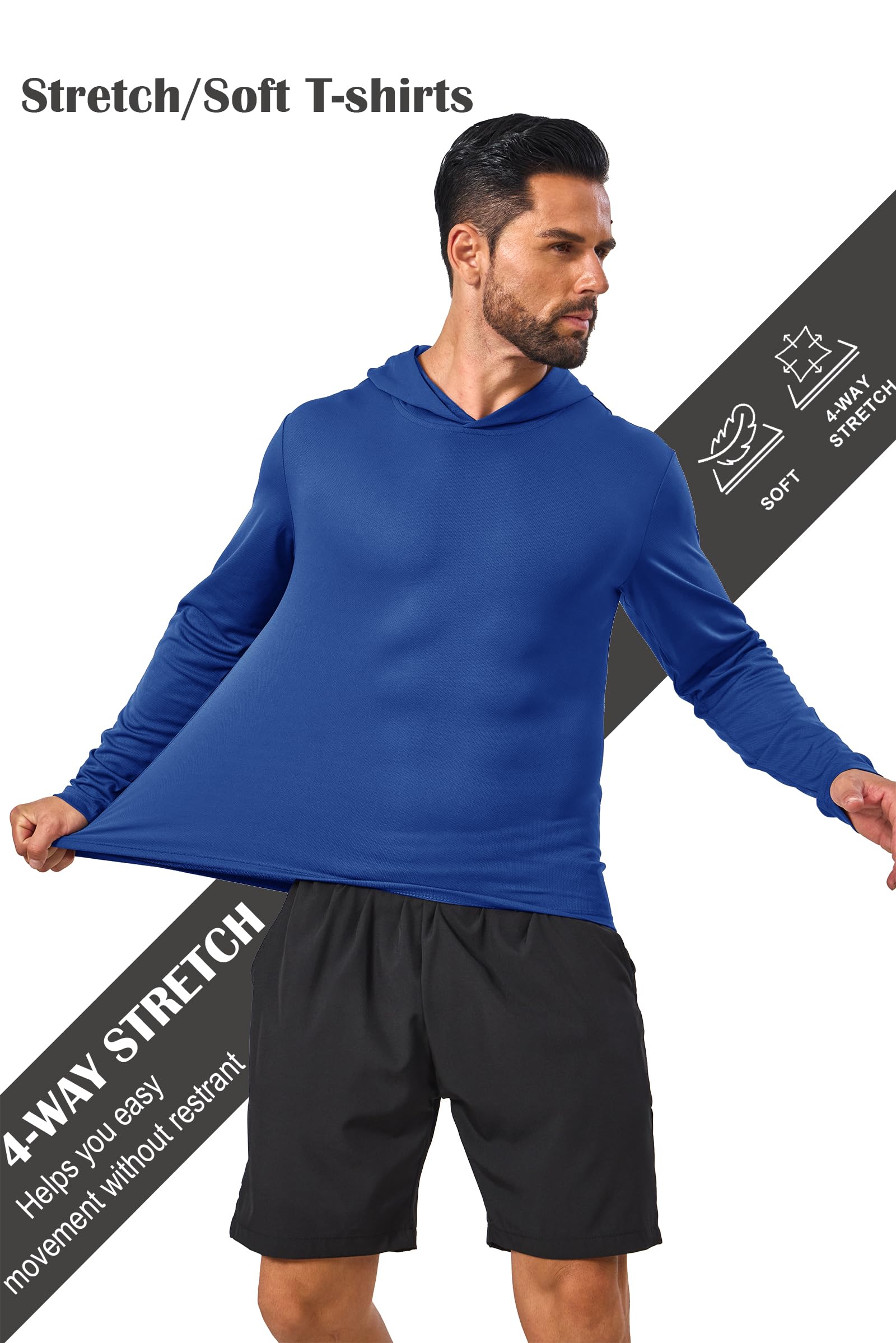Paquete de 5 camisetas con capucha de manga larga para hombre, protección solar, protección solar, protección solar, protección solar, protección solar, ligera, de secado rápido, para pesca al aire