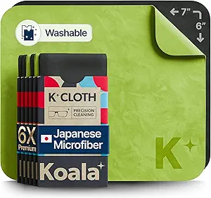 Koala Lens Cleaning Cloth | Japanese Microfiber | Glasses Cleaning Cloths | Eyeglass Lens Cleaner | Eyeglasses, Camera, VR/AR Headset, and Screen Cleaner | Black & Green (Pack of 6)