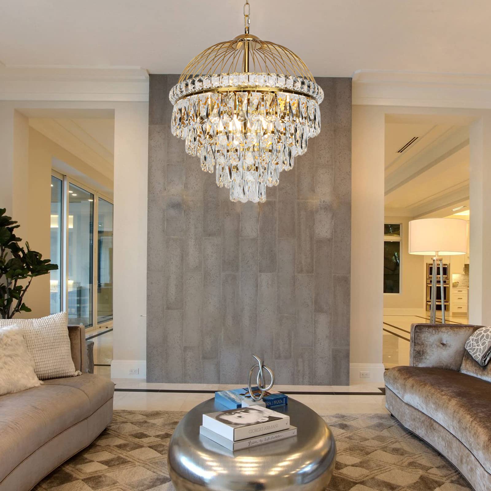 Crystal Chandeliers, Modern Brass Gold Crystal Chandelier Cage Ceiling