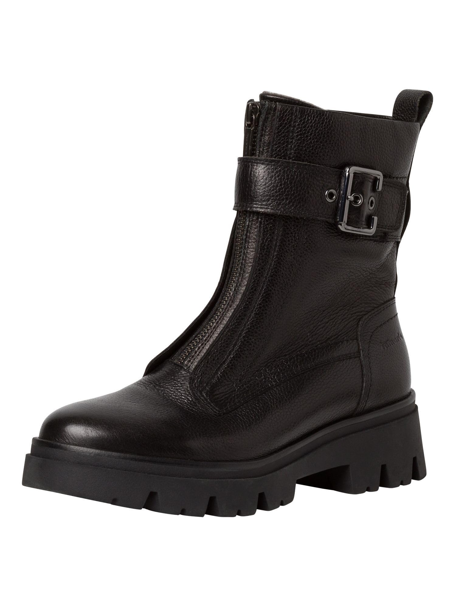 Tamaris Comfort Women’s Ankle Boots Flat Leather with Zip Comfort Fit , Black, 7,5 UK