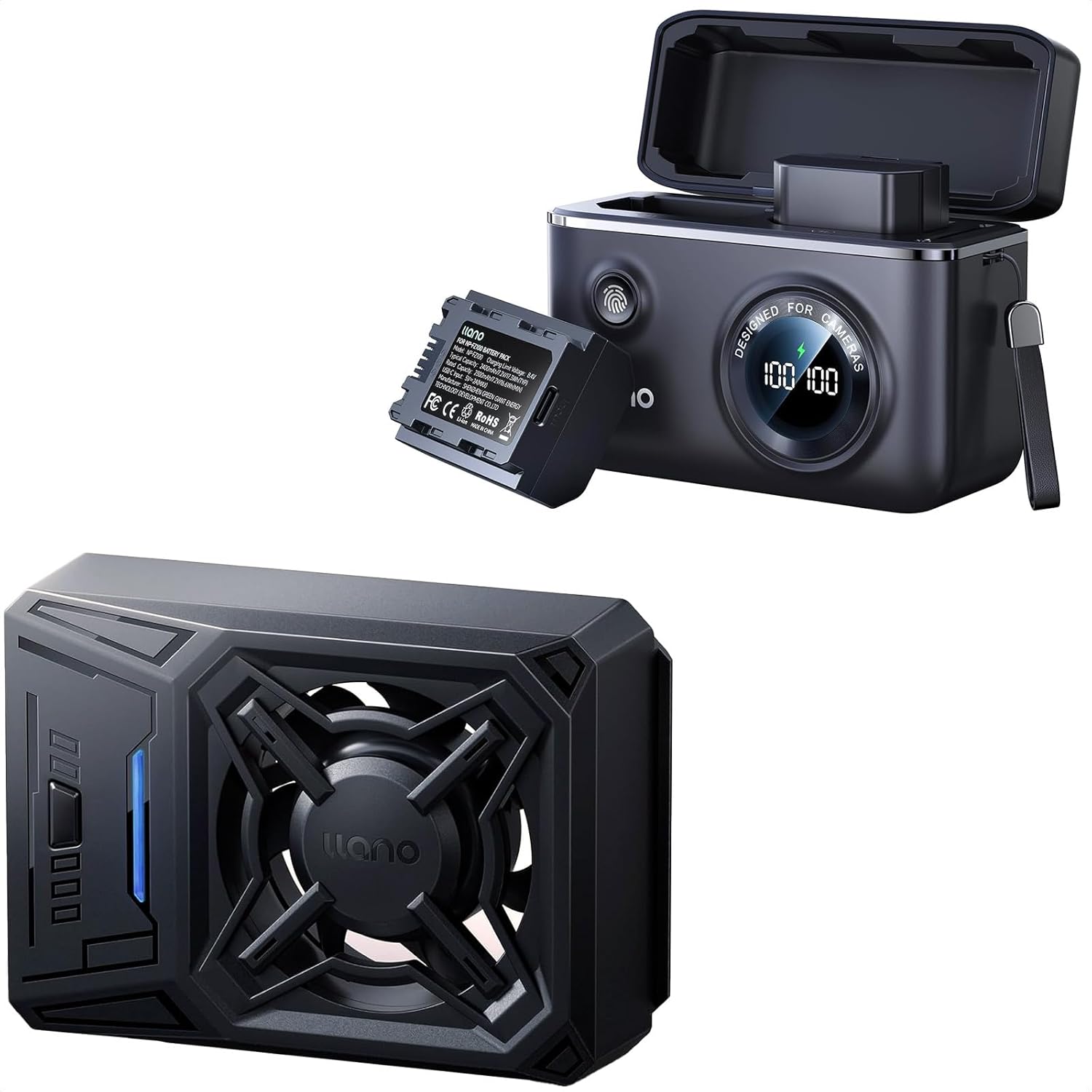 llano 2 Pack NP-FZ100 Batteries with USB-C Port, Dual Slot Battery Charger and Camera Cooling Fan
