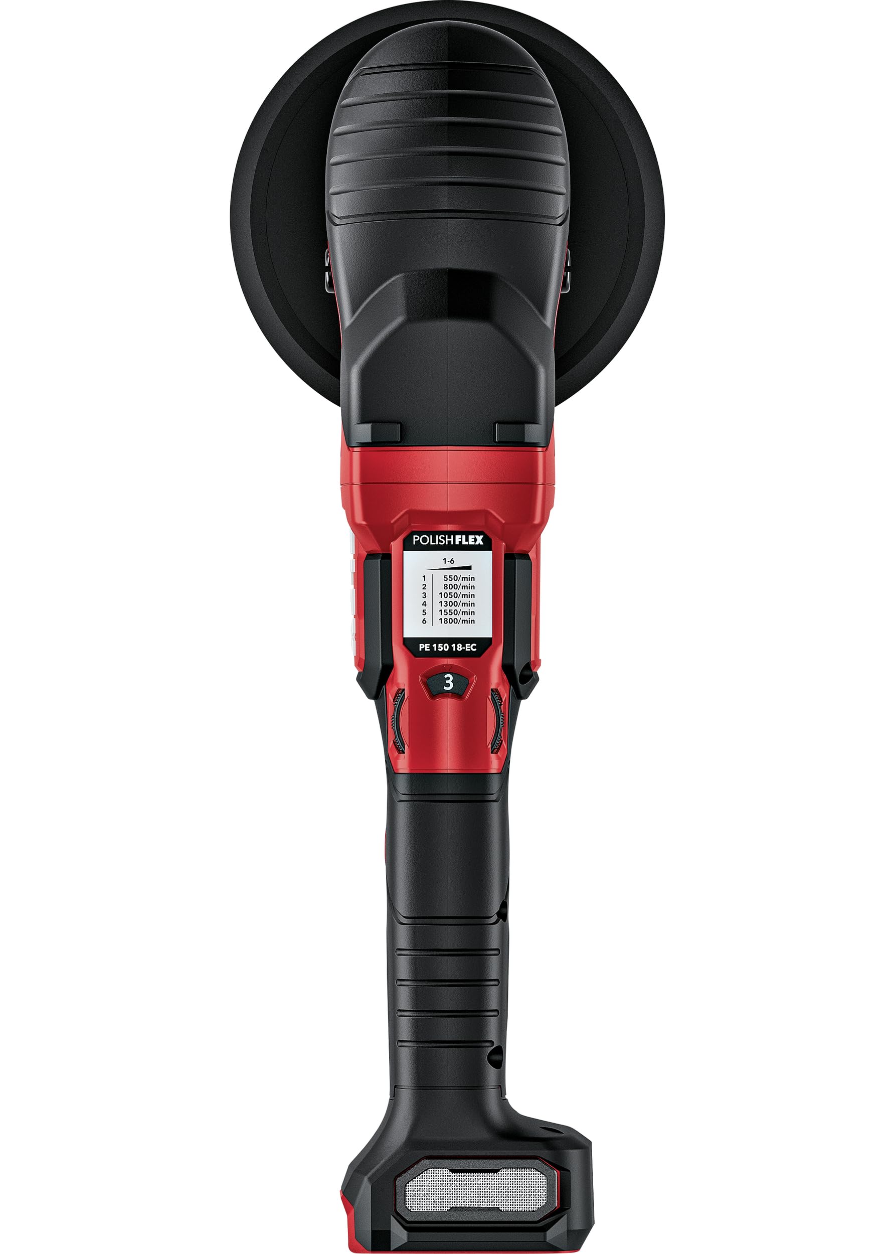Flex akumulatorowa polerka obrotowa, 18 V, PE 150 18-EC, zestaw (z wyłącznikiem gazu, łatwa regulacja prędkości obrotowej, ergonomiczna) 533019
