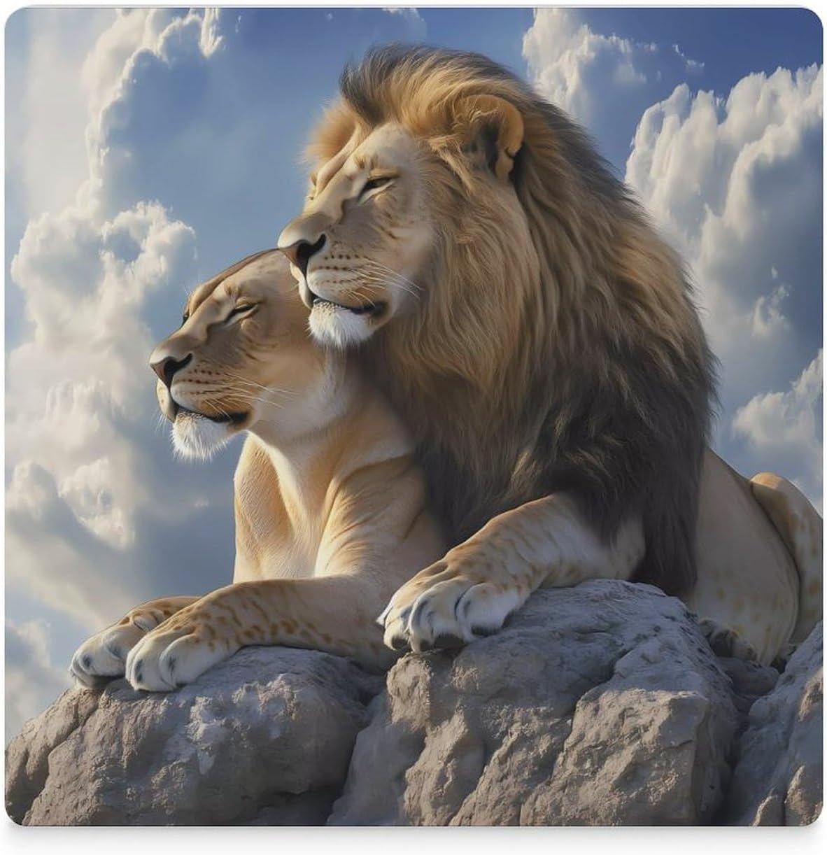 Animal Lion Love Coasters for Drinks Square Ceramic Coasters Cup Mats with Cork Base