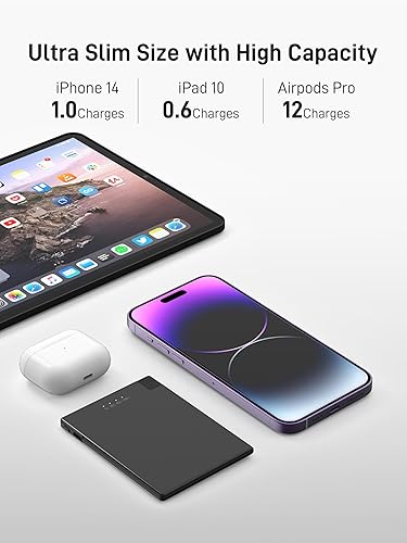 Vista 5 de Auskang Cargador portátil delgado con cable Lightning integrado (certificado MFi Apple) - Banco de energía delgado compatible con iPhone Lightning