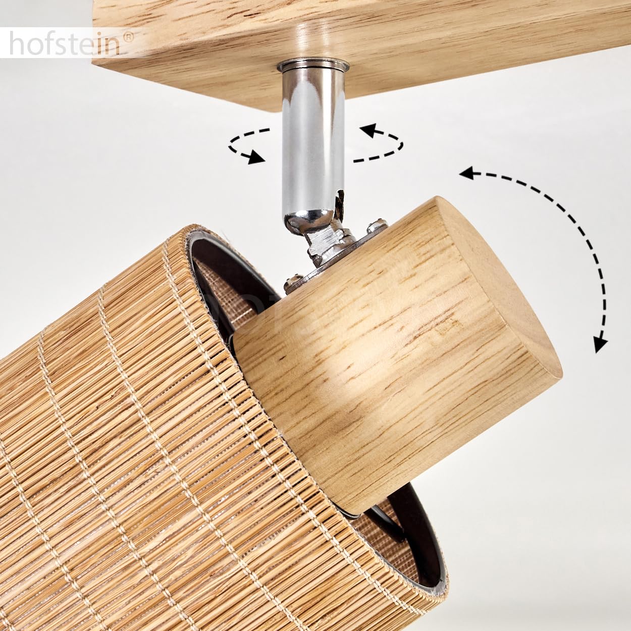 Lampada da soffitto Kinnared, lampada moderna in legno/metallo/bambù nei colori naturali/cromati/marrone, a 1 luce dal design scandinavo con riflettore regolabile, x E14, senza lampadina