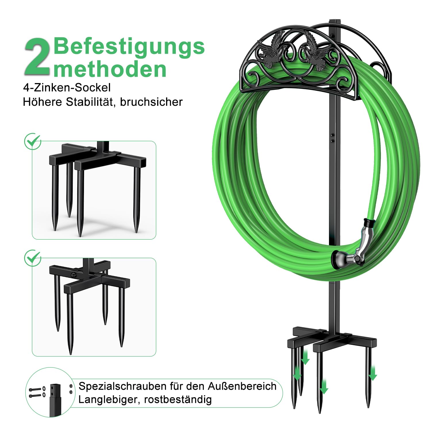 Gartenschlauchhalter, 109,5 cm StandfesterGartenschlauch Halterung Vogelart Schlauchhalter Freistehend, Abnehmbarer Metall Wasserschlauch Ständer Schlauchhalter für Garten und Rasen