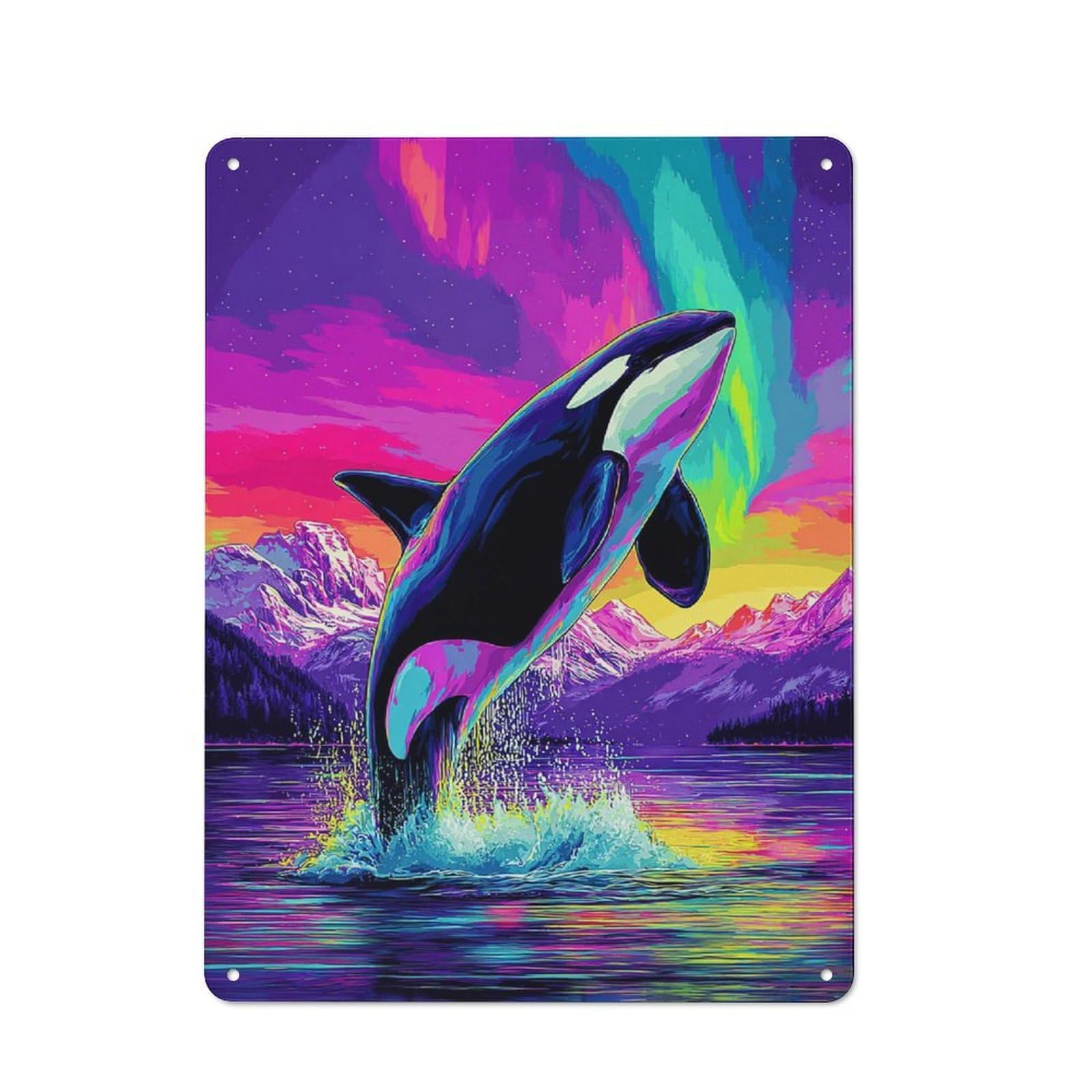 Junmoney Whale In Vibrant Aurora Sky Retro Metal Sign 40X30cm For Living Room Or Hallway, For Updating Living Room And Hallway After Moving