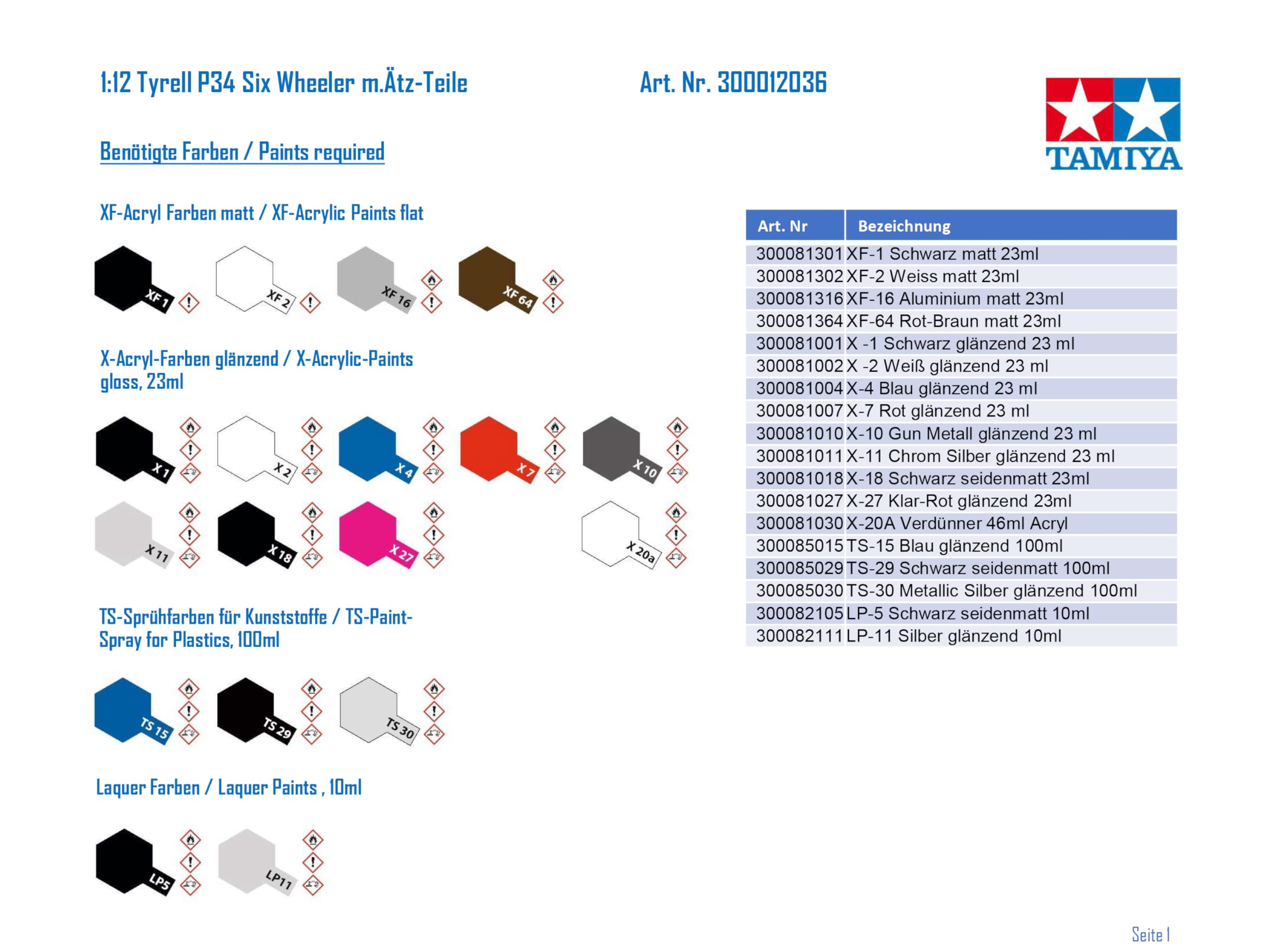 TAMIYA 12036 1:12 Tyrell P34 Six Wheeler m.Ätz-Teile - originalgetreue Nachbildung, Modellbau, Plastik Bausatz, Basteln, Hobby, Kleben, Modellbausatz, Zusammenbauen, unlackiert, Mehrfarbig, Mittel