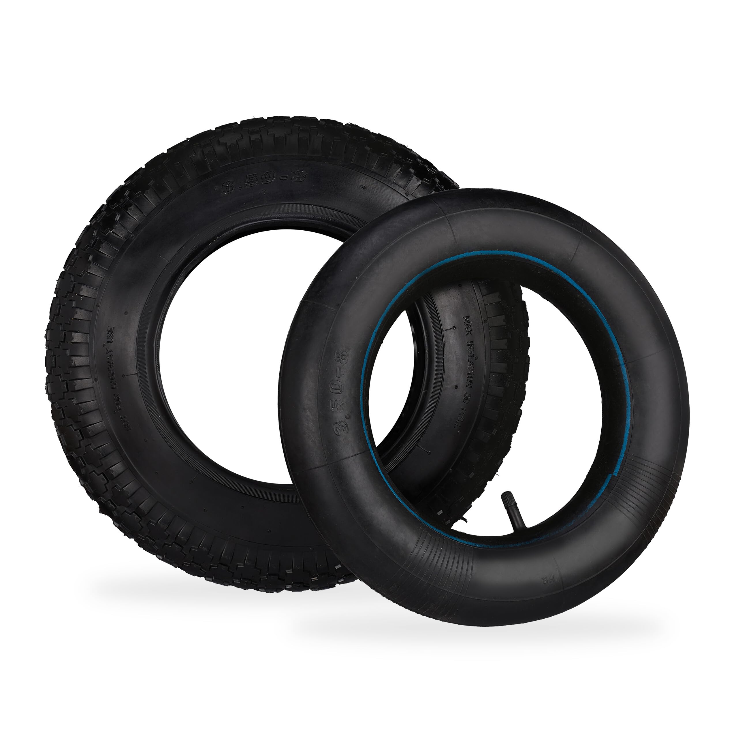 Relaxdays Rueda de Carretilla con Cámara de Aire, Neumáticos 3.50-8 para Carro de Mano, con Perfil, hasta 154kg, Negro