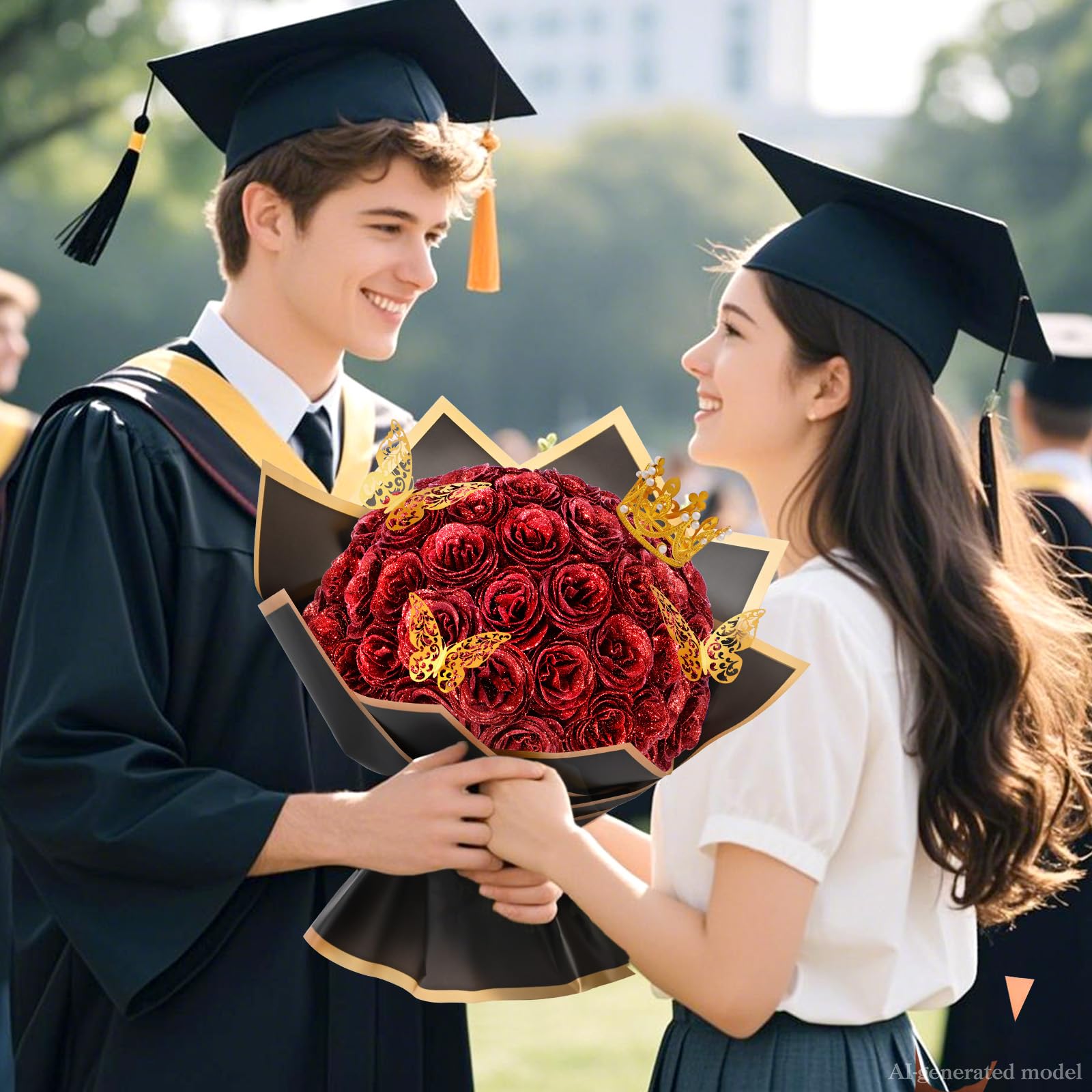 Waipfaru Glitzerrosenstrauß, DIY-Kunstblumenstrauß, Geschenk für Frauen & Mutter, zum Valentinstag, Muttertag, Jahrestag & Abschlussfeier, rote Rosen, 36 Stück