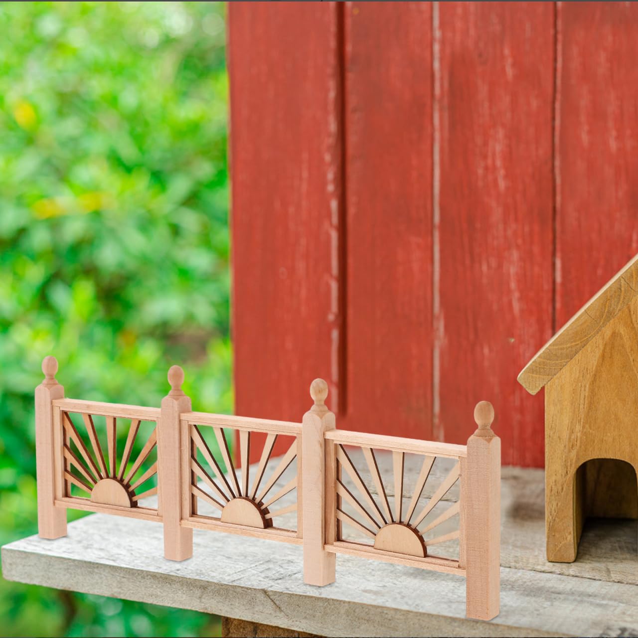 HEMOTON Mini Railing Model for Doll House 9.06In Wooden Fence Accessory Kids Play House Diy Craft Decoration - Image 2