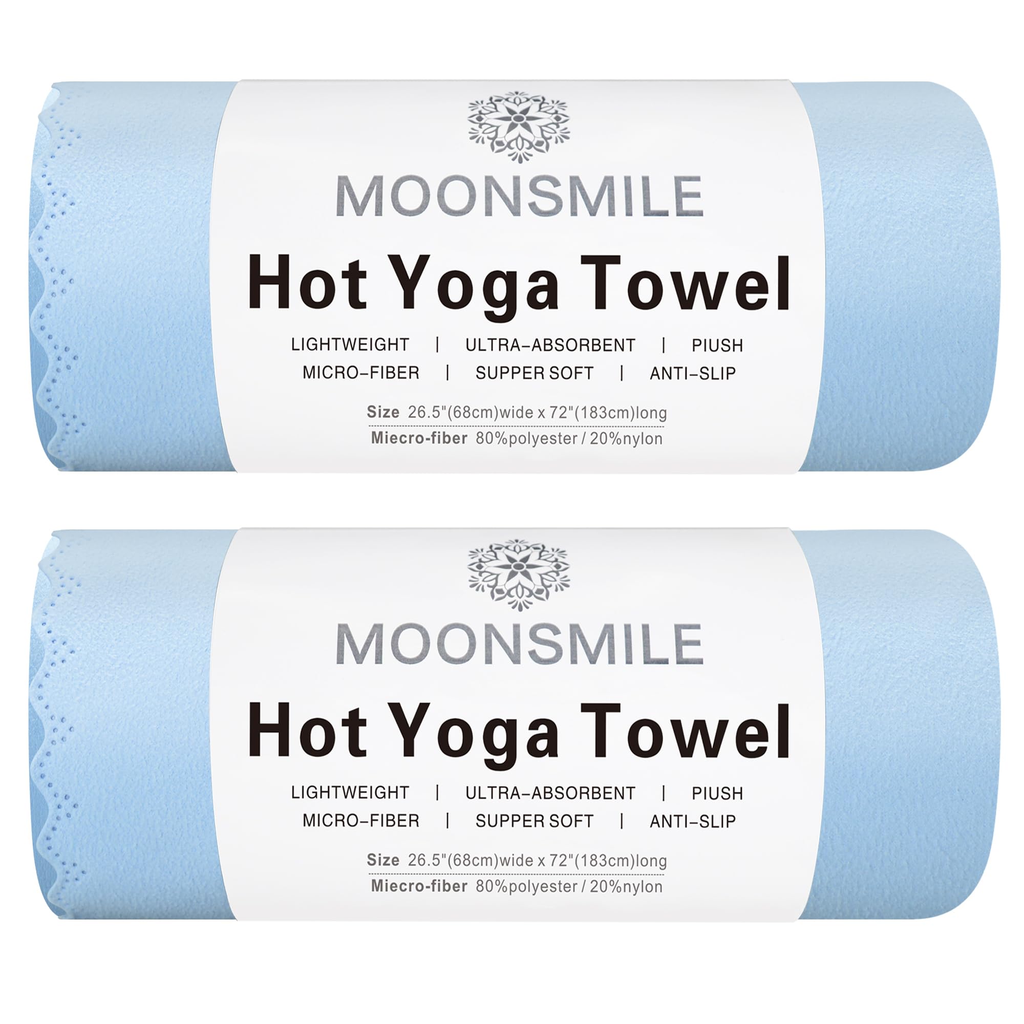 MOONSMILE 2 Pack Hot Yoga Mats - Non Slip, Ultra-Absorbent, Soft Suede Microfiber Towels for Women and Men, Pilates Essentials