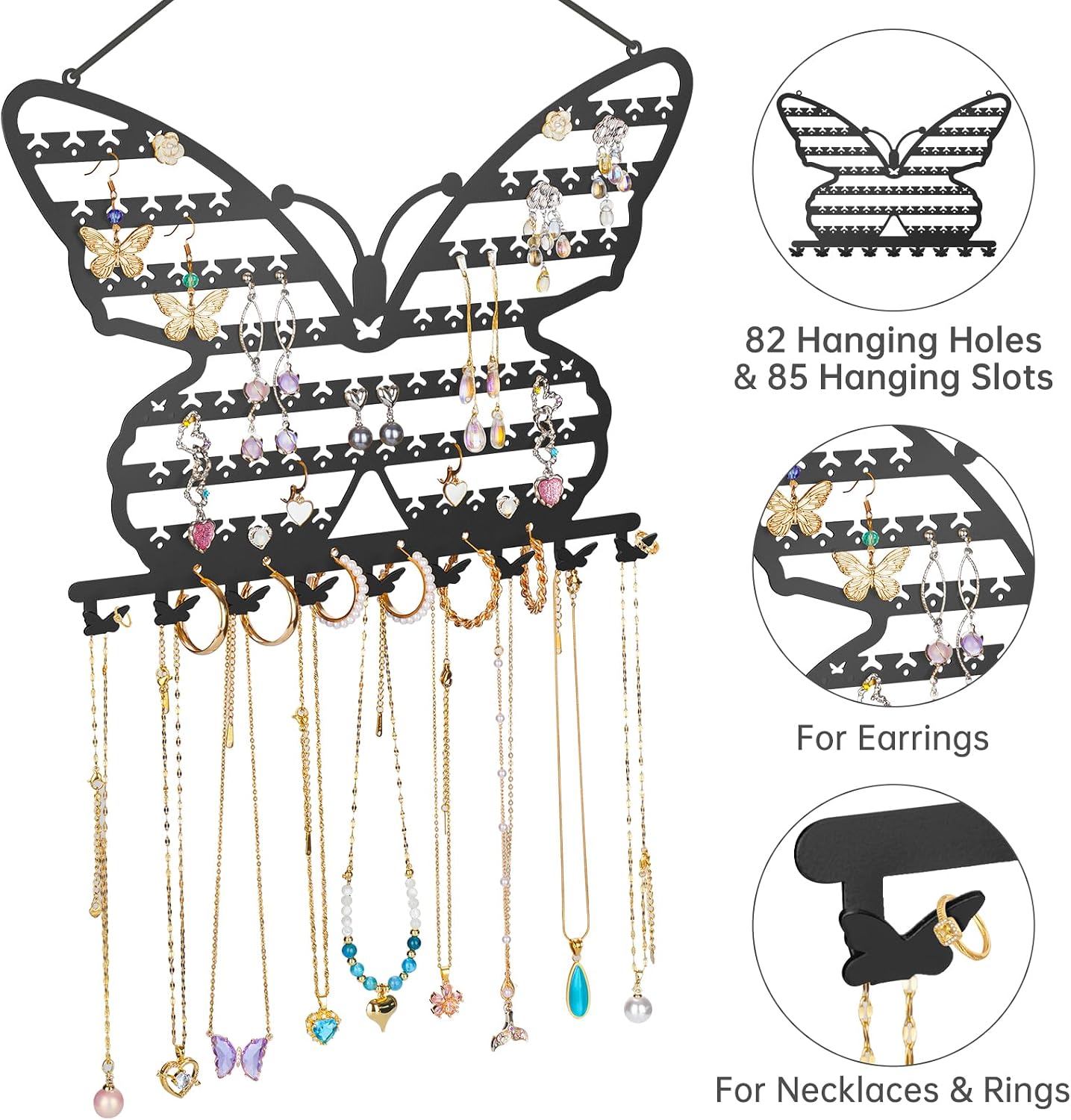NiHome Butterfly Wall Mounted Jewelry Organizer, Earring Necklace Holder