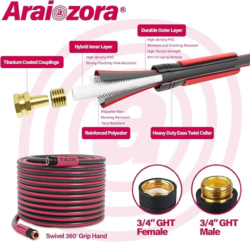 Miniatura 3 de Manguera de jardín de goma flexible resistente de 100 pies 58 pulgadas, resistente a las torceduras, manguera de agua ligera para todo tipo de clima