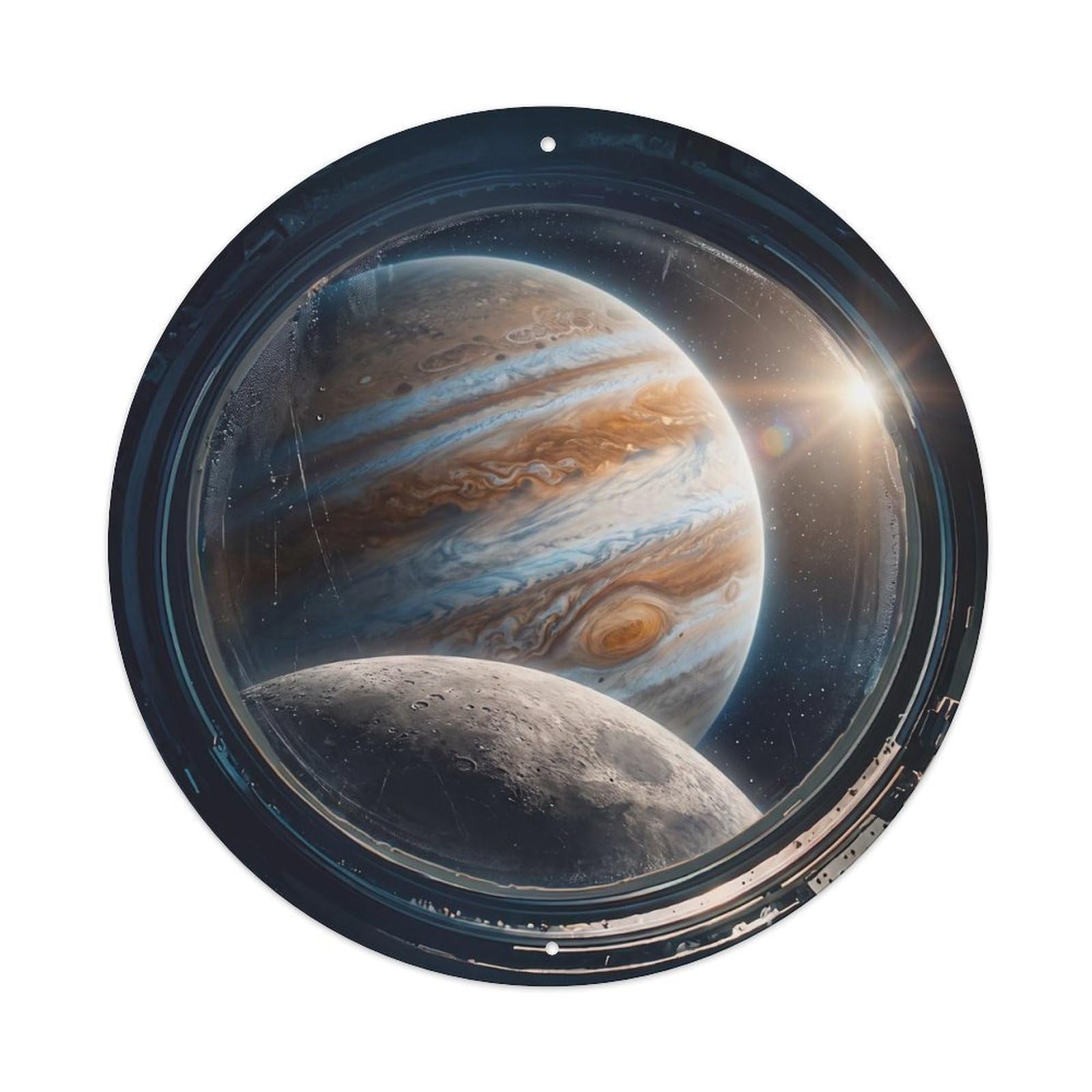 Metal Tin Sign Giant Planet Moon from Space Station Porthole