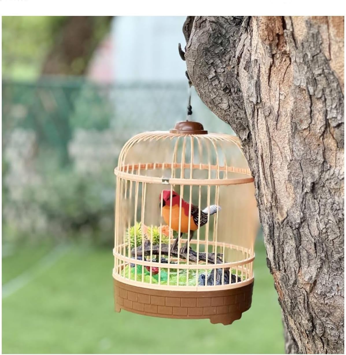 Ark Musical Bird in Cage Realistic Parakeet Toy Realistic Sound Activated Realistic Sounds Sound Activation Bird Cage Toy Roman Aquarium Decor Funny Bird Toy Sports Product Plastic - Image 4