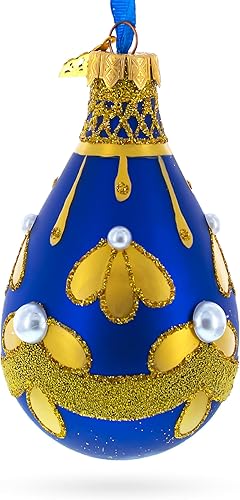 Miniatura 2 de Patrón de oro en azul Waterdrop Finial Glass Christmas Ornament