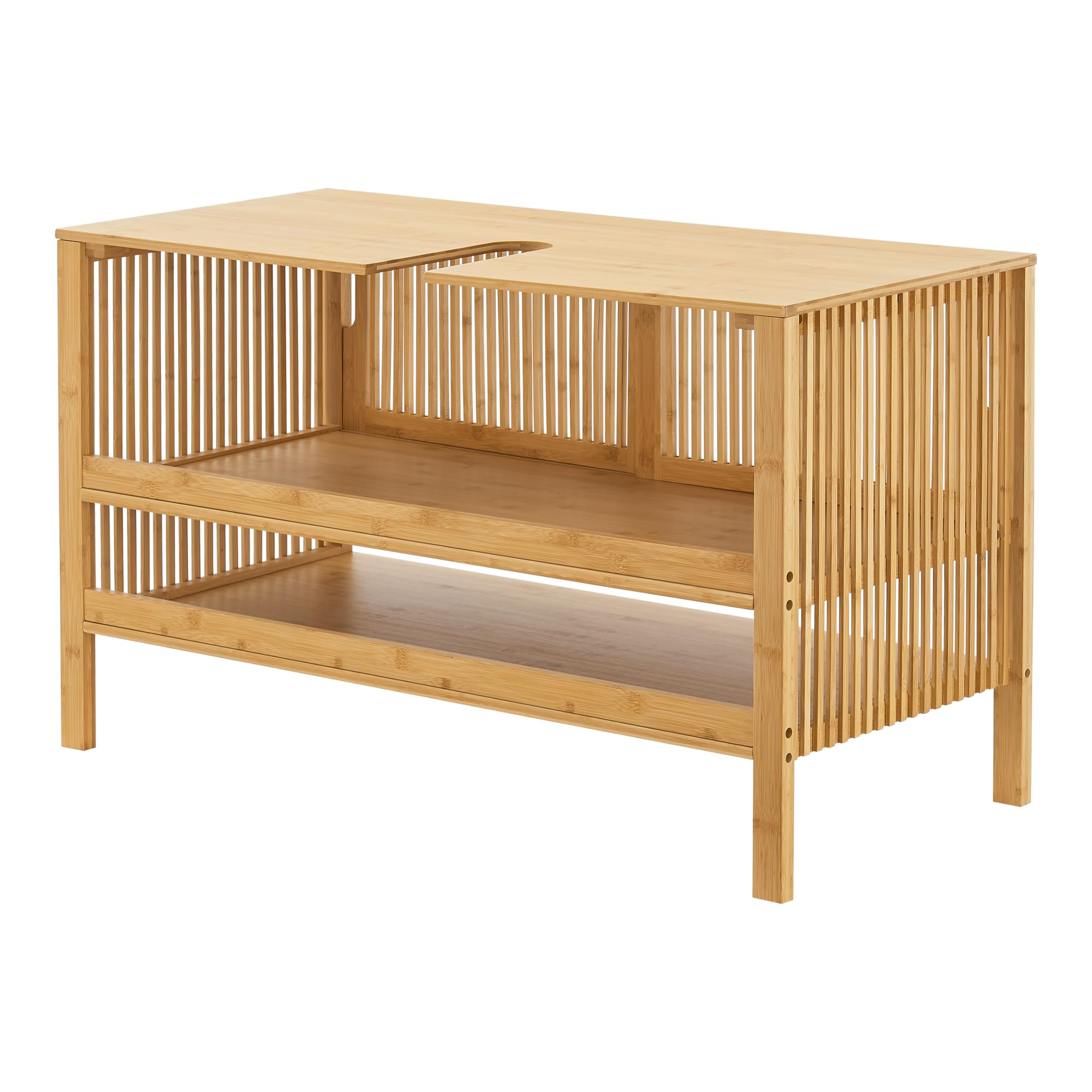 [en.casa] Armadio Sottolavabo Mobile da Bagno con 2 Ante Scorrevoli e Scomparto Aperto Armadietto in Bambù per Lavabo da Appoggio Mobiletto per Lavandino 60 x 100 x 45 cm