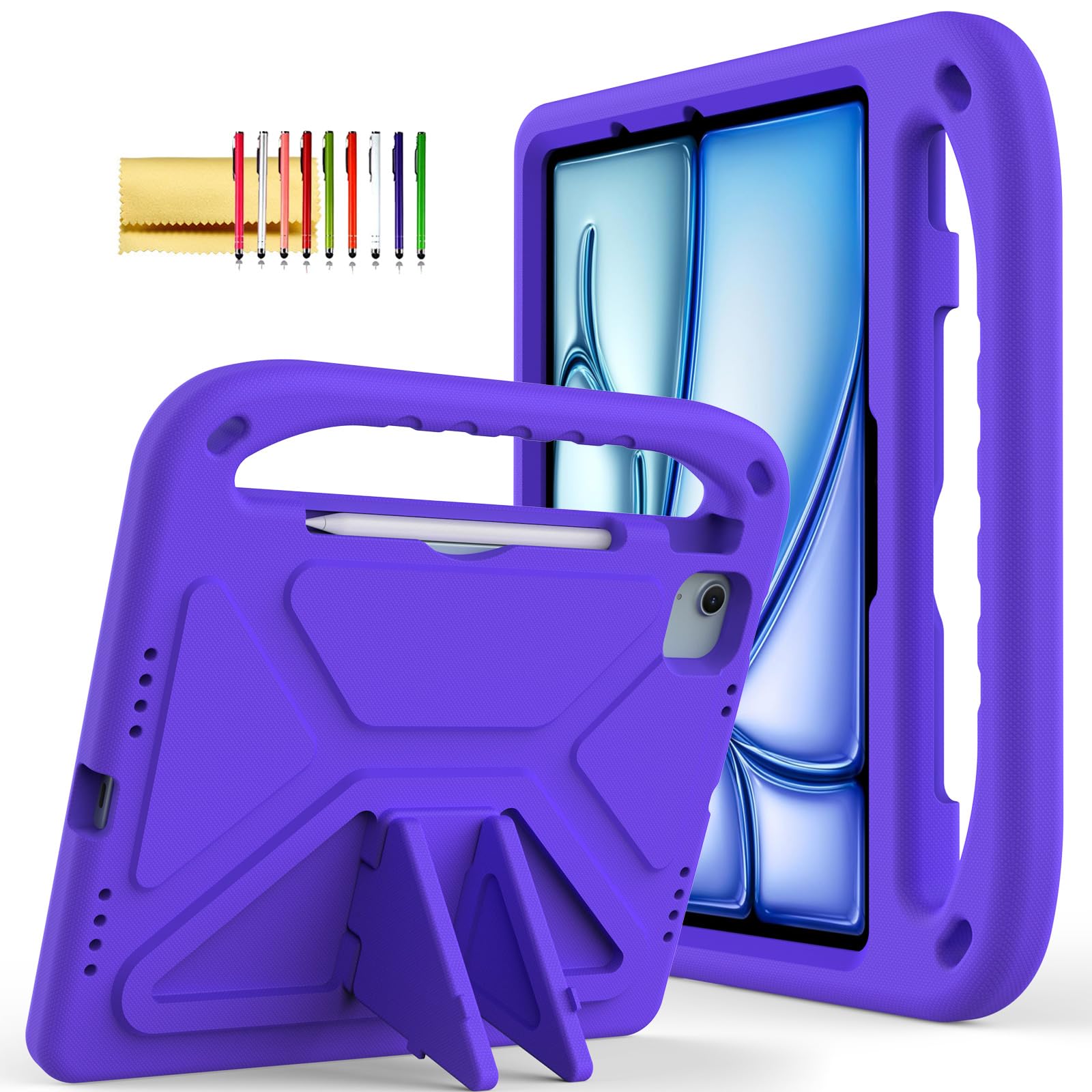 Dteck for iPad Air 13/iPad Pro 13/12.9 - Shockproof Protective Handle Stand Pencil Holder EVA Case, Purple