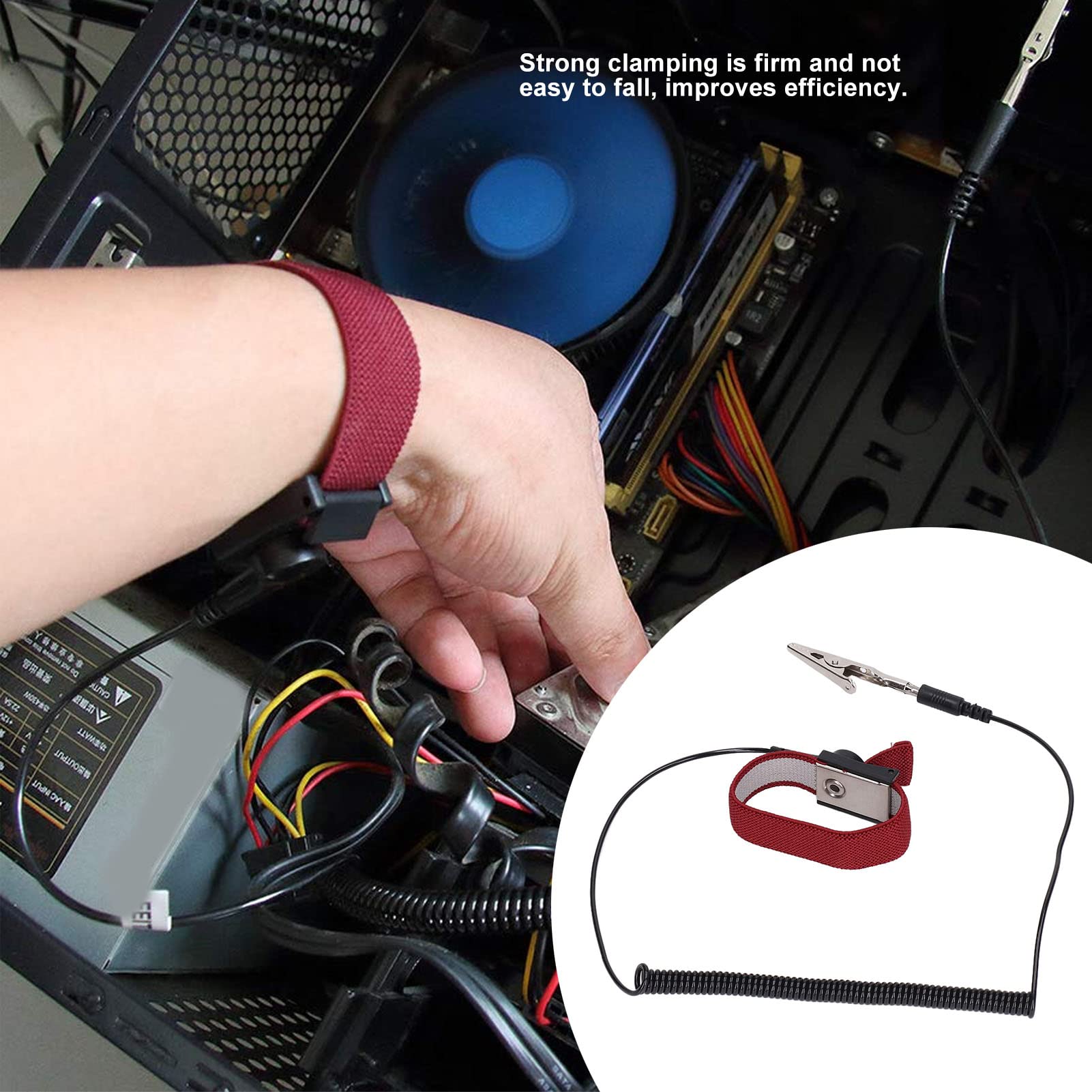 NDNCZDHC Anti Static Wrist Strap, 5PCS Antistatic Wrist Band Grounding Bracelet Adjustable Wristband with Alligator Clip, Long Cord for Maintenance