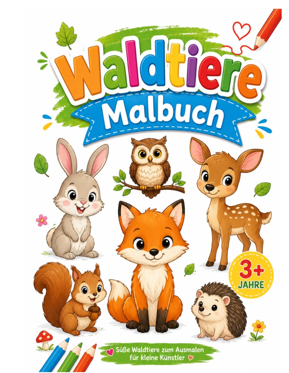 Waldtiere Malbuch ab 3 Jahren: Liebevolle Tiermotive mit dicken Linien und großen Flächen – Ausmalbuch für kleine Künstler, Mädchen & Jungen