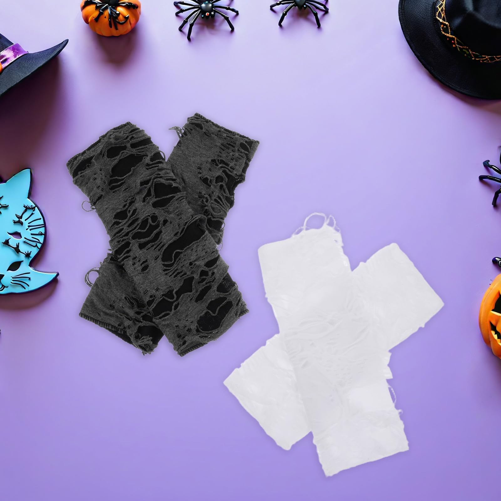 Healeved 10 Pares Guantes de Poliéster Negros Diseño Rasgado Estilo Punk y Grunge para Fiesta y Halloween, Accesorios Versátiles para Hombres y Mujeres