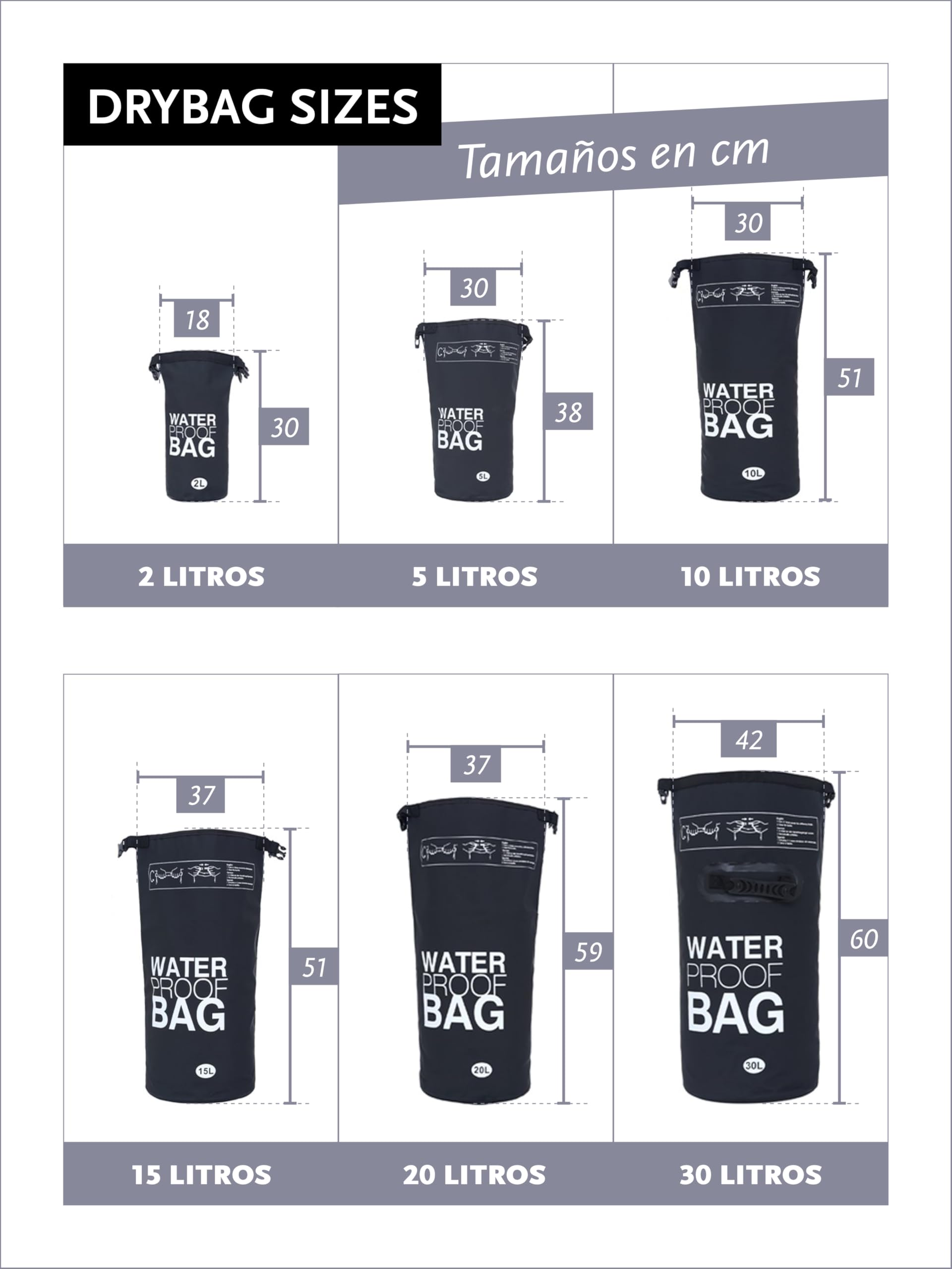 DonDon Dry Bag Bolsa Impermeable 2l, 5l, 10l, 15l, 20l, 30l con Bandolera - 3