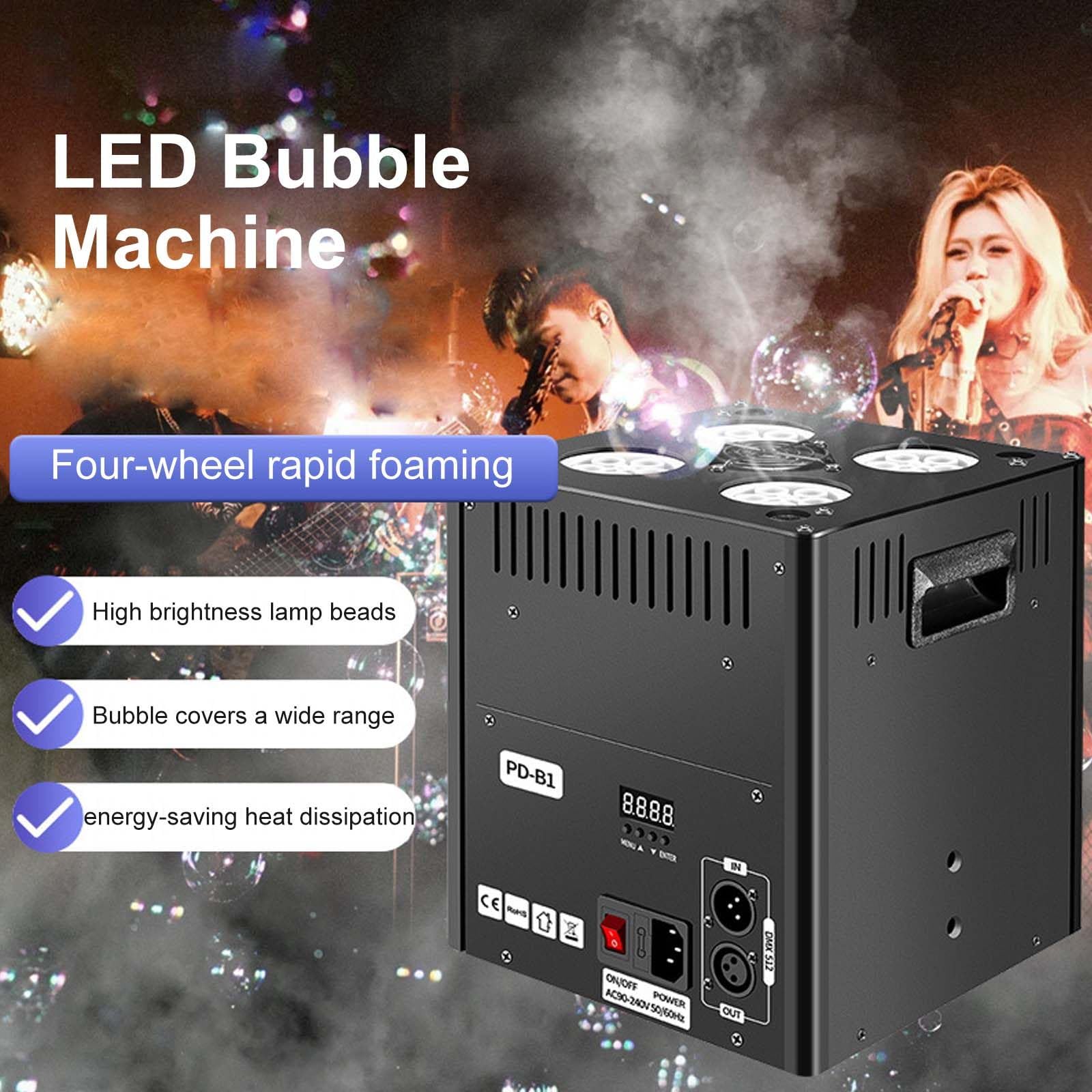 Macchina per Bolle di Sapone con Luce LED Colorata - Crea Bolle Grandi - 2300 Ml, Soffiatore Automatico per Bolle di Sapone - Attrezzatura per Effetti Scenici per Dj, Matrimonio, Natale,DMx512